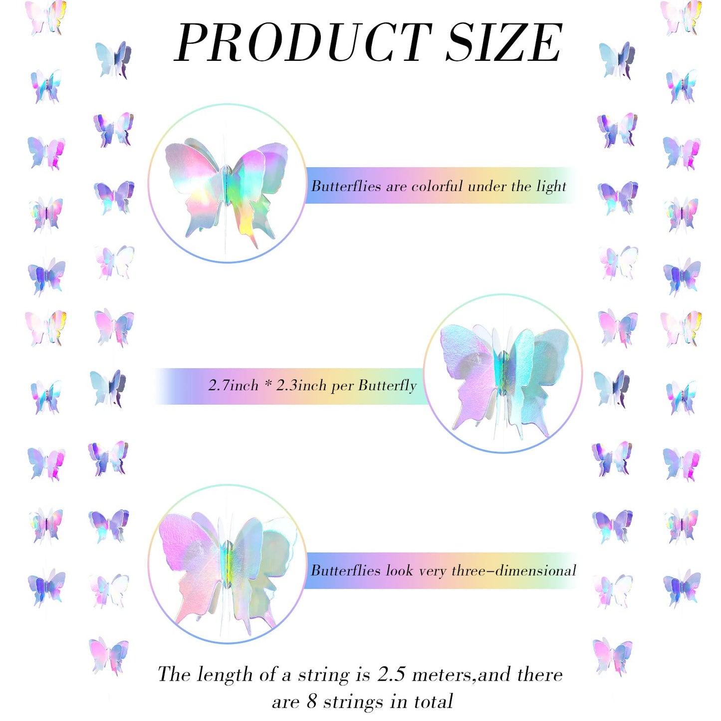 Zonon 4 Pieces 3D Butterfly Hanging Garlands Decoration Butterfly Paper Party Streamers Backdrop for Graduation Wedding Birthday Fairly Baby Shower Party Decorations