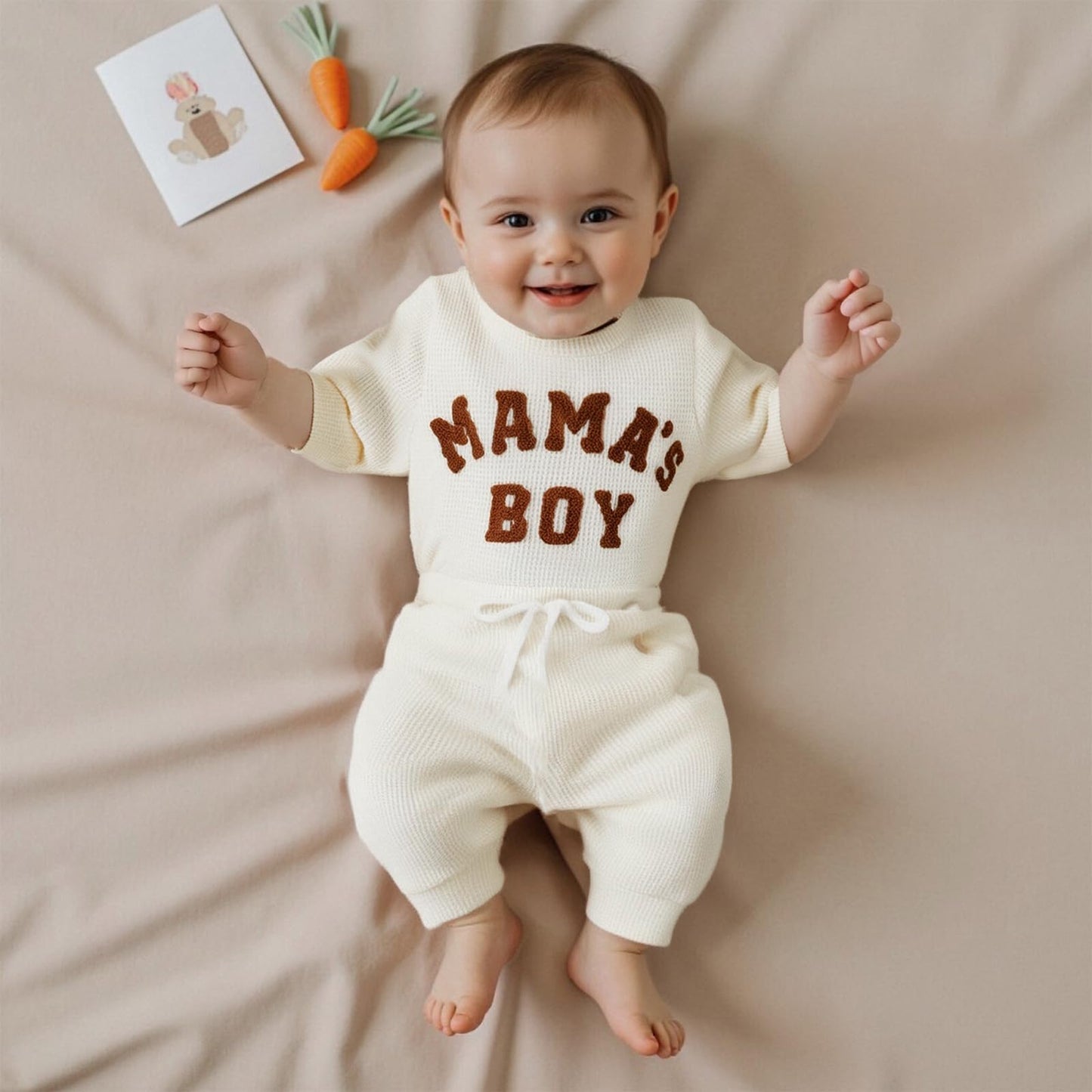 Douhoow Baby Boy Clothes Letters Embroidered Baby Sweatshirt Romper Waffle Pants Set Infant Boy Fall Winter Outfits