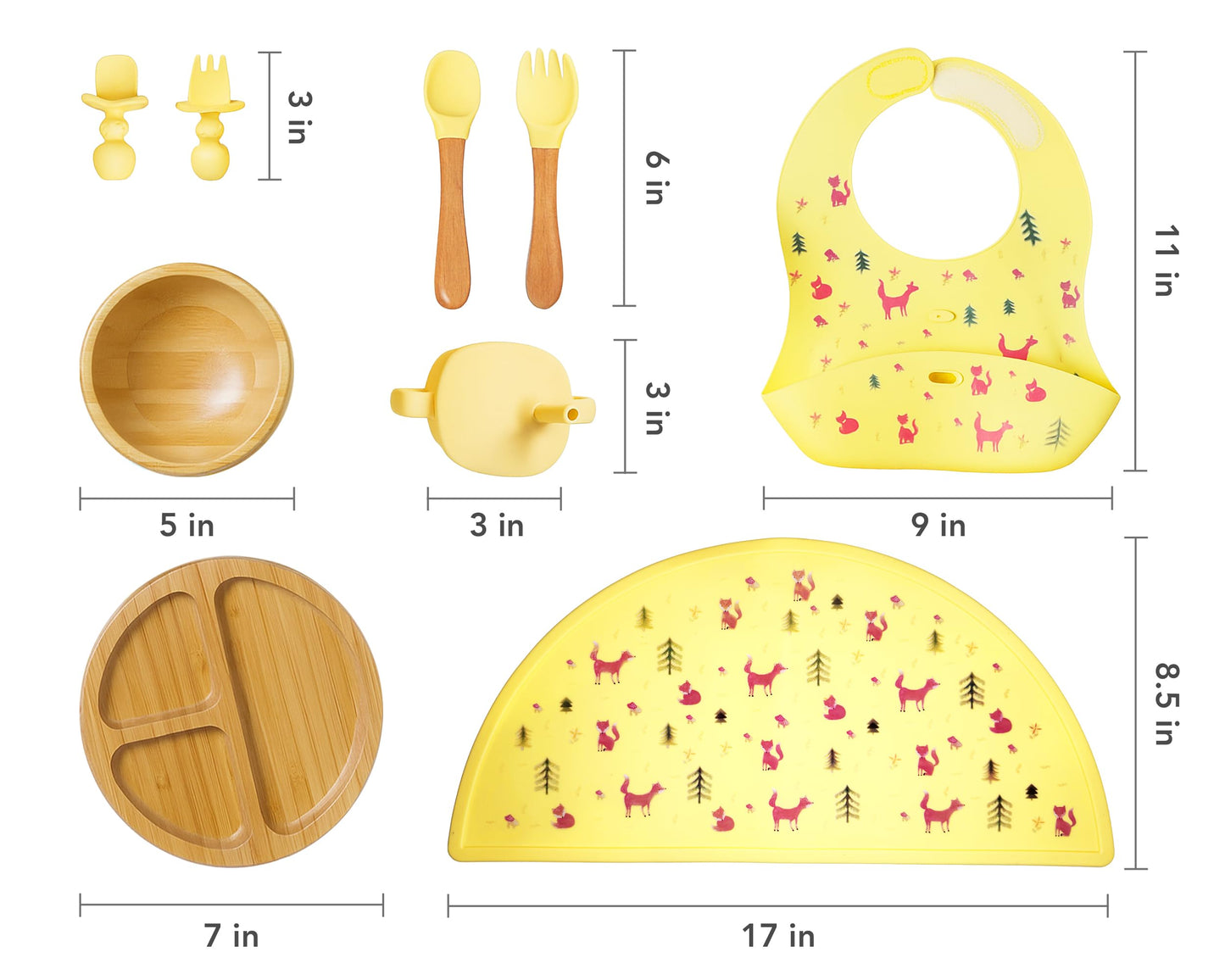 Bamboo Baby Feeding Set for Infants & Toddlers - Baby Essentials, Non-Toxic, Sustainable, Bamboo Suction Plate & Bowl, Bib, Sippy Cup w/Lid & Straw, Daily Use, Travel, Baby Shower Gifts (Pink)