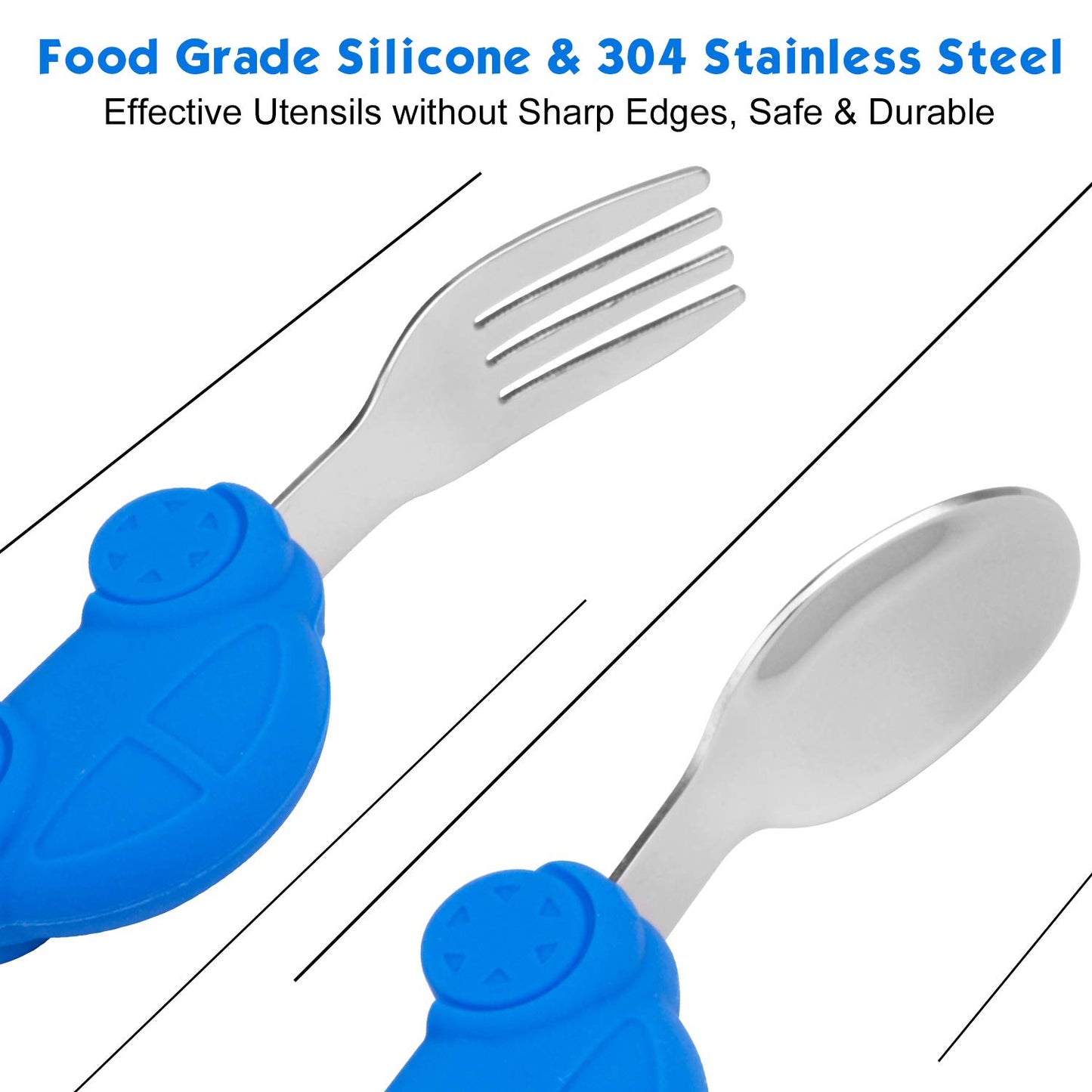 Toddler Spoon and Fork Set, Easy Grip for Baby, Toddler Children, Perfect Self Feeding Learning Utensils, 12 Month+ (Car)