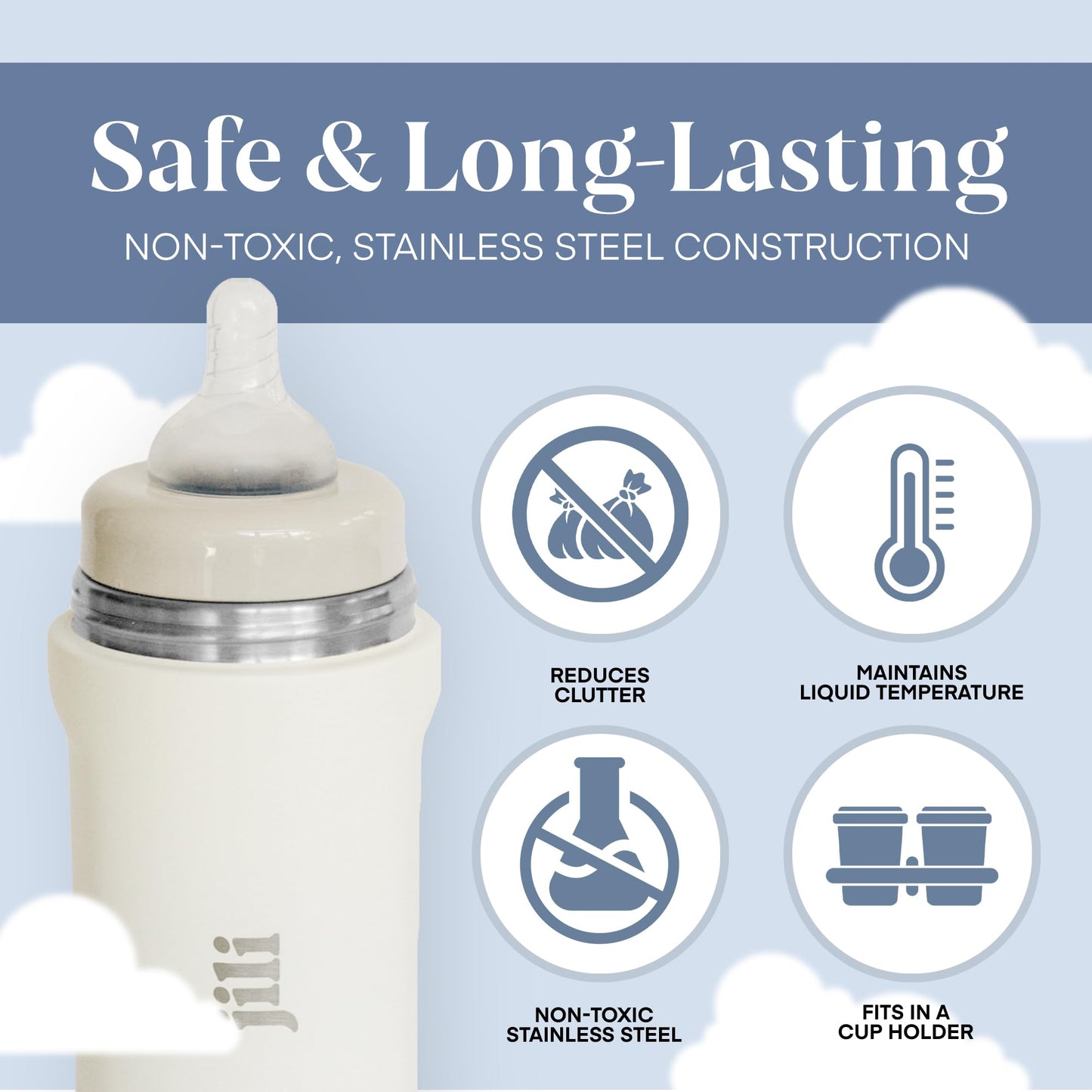Jili All-in-One Baby Bottle, Insulated Stainless Steel Bottle with Formula Container, Anti-Colic Nipple, and Leak-Proof Lid, Baby Essentials for Travel, BPA and Phthalates-Free, Almond, 11 oz.