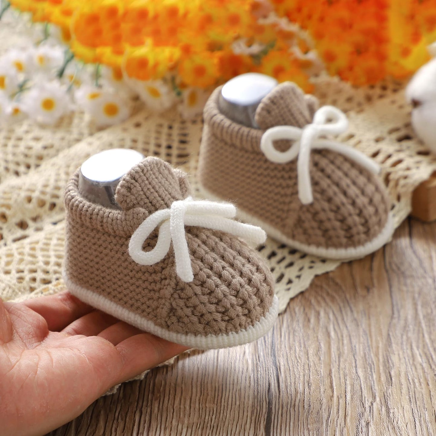 LAWKUL Baby Booties Knit Newborn Shoes Cozy First Walkers Infant Toddler Boots for Boy Girls 0-3 Months