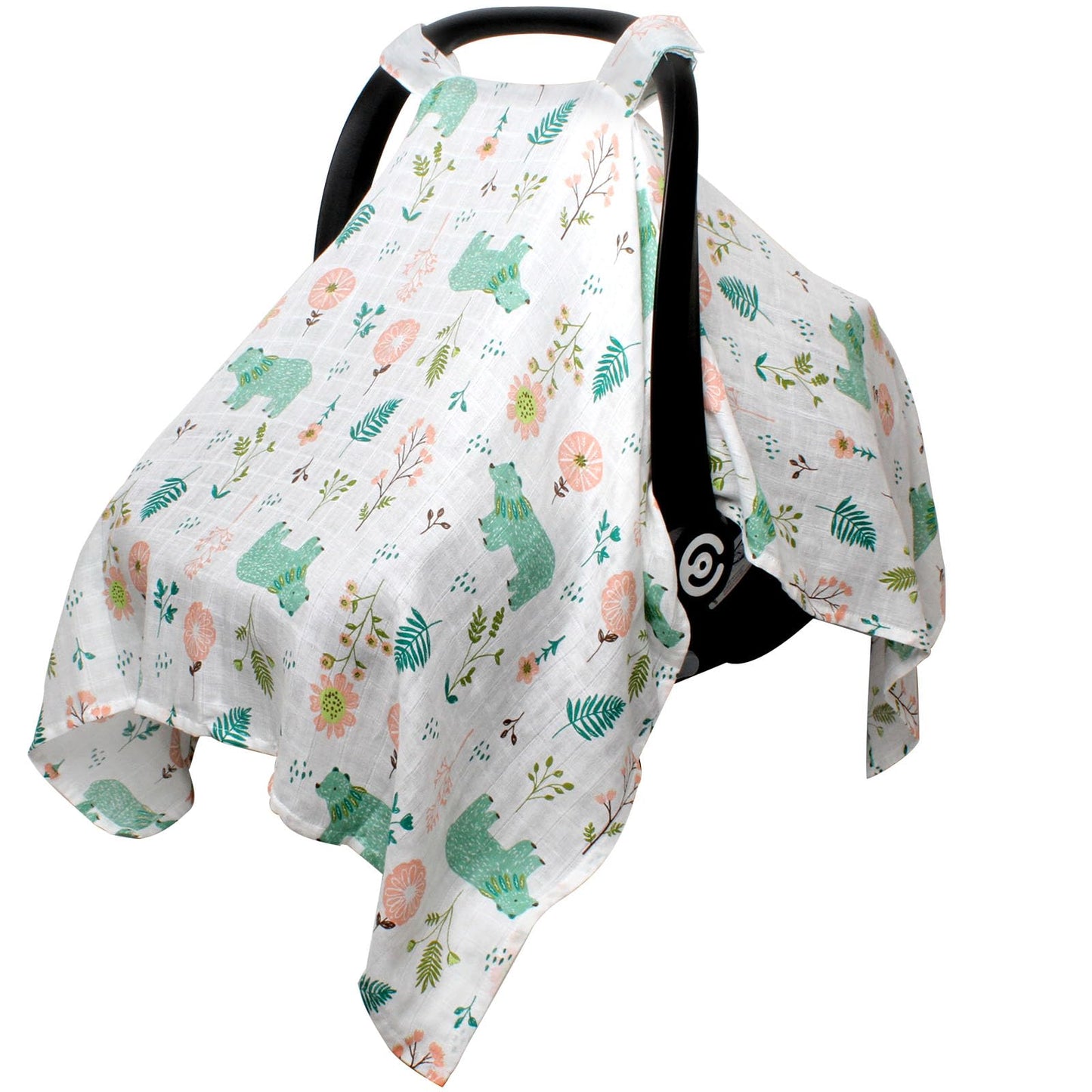 Muslin Baby Car Seat Cover, Breathable Infant Car Seat Cover Lightweight Carseat Canopy Covers for Babies, Universal Fit Stroller Cover for Summer Spring/Hot Days/Warm Weather