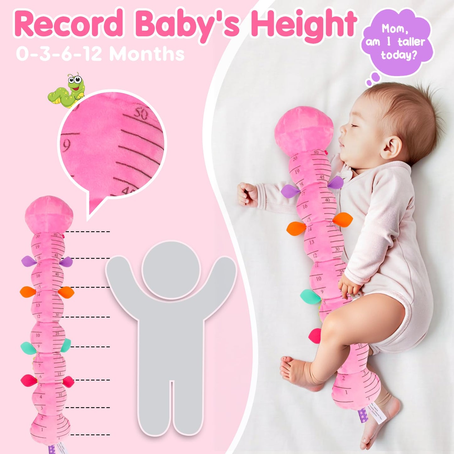 Baby Sensory Toy 0-6 Month Music Animal Stuffed Plush Caterpillar Toy for Infant 0-3-6 Month Tummy Time with Baby Mirror Crinkle Rattle for 6-12 Month Carseat Toy for Newborn Boys Girls Shower Gifts