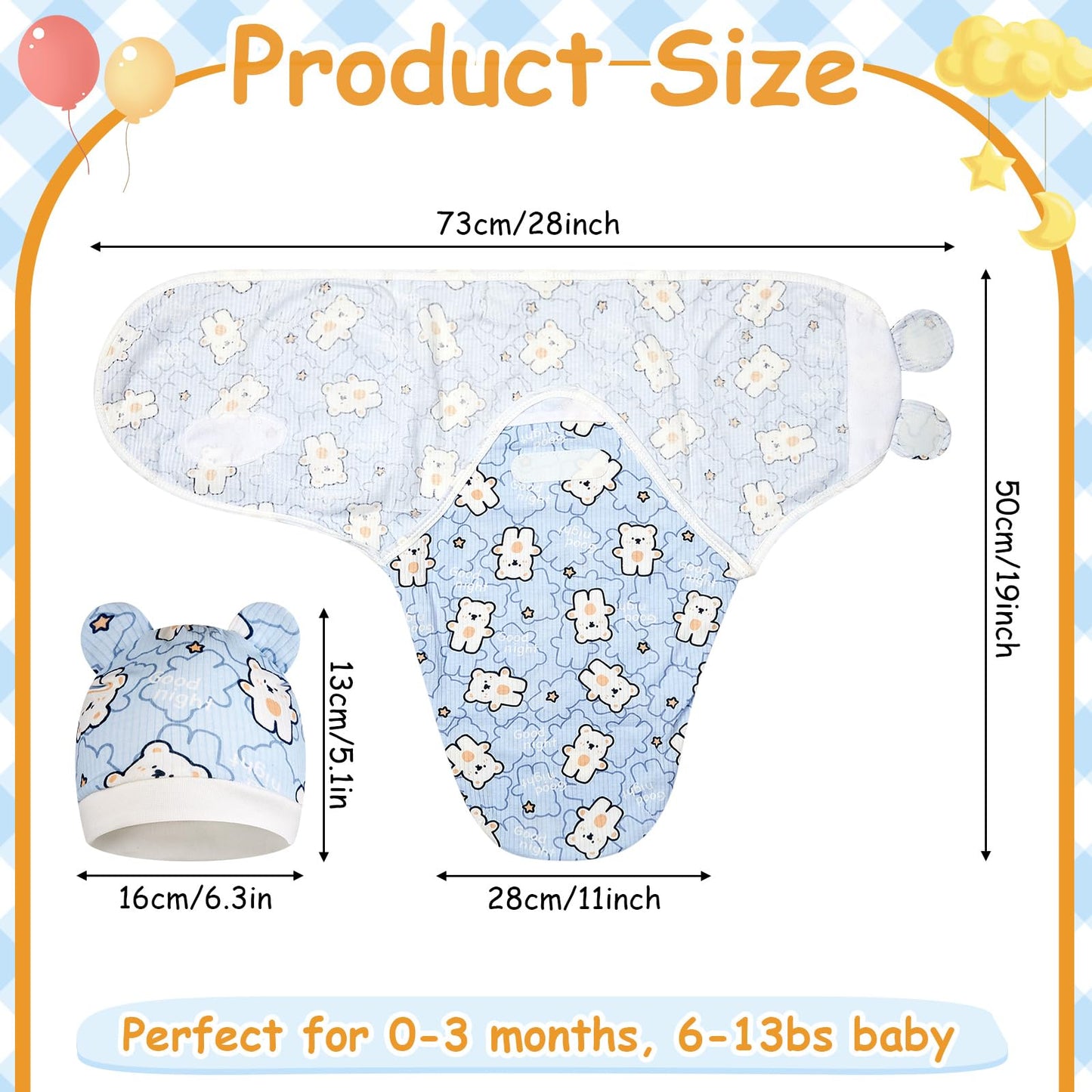 Ramede 6 Pack Baby Swaddle Blanket with Hats Sleep Swaddle for 0-3 Months Newborn Sacks Soft Cotton Wearable for Boy Girl