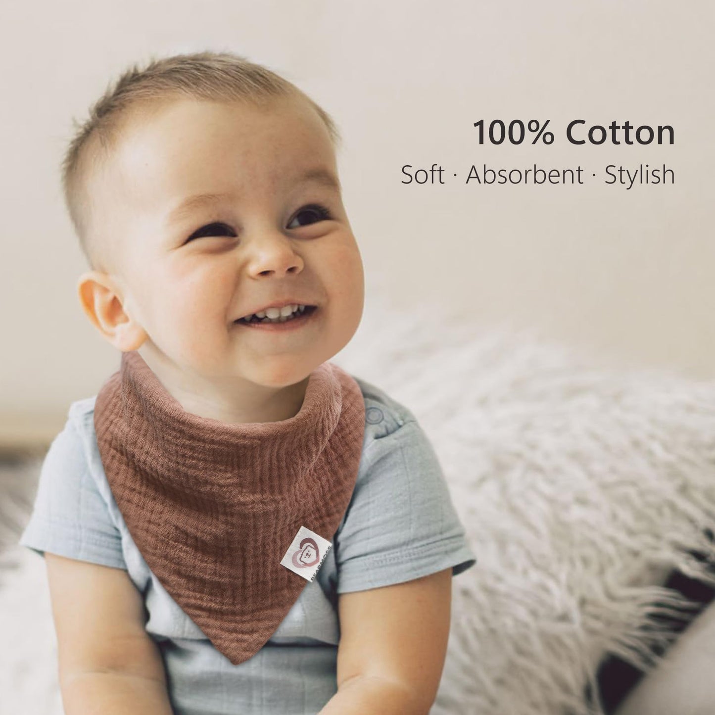 Bearmoss Muslin Baby Bibs 8 Pack Soft Bandana Bibs for Drooling & Teething, Absorbent Burp Cloths with Adjustable Snaps