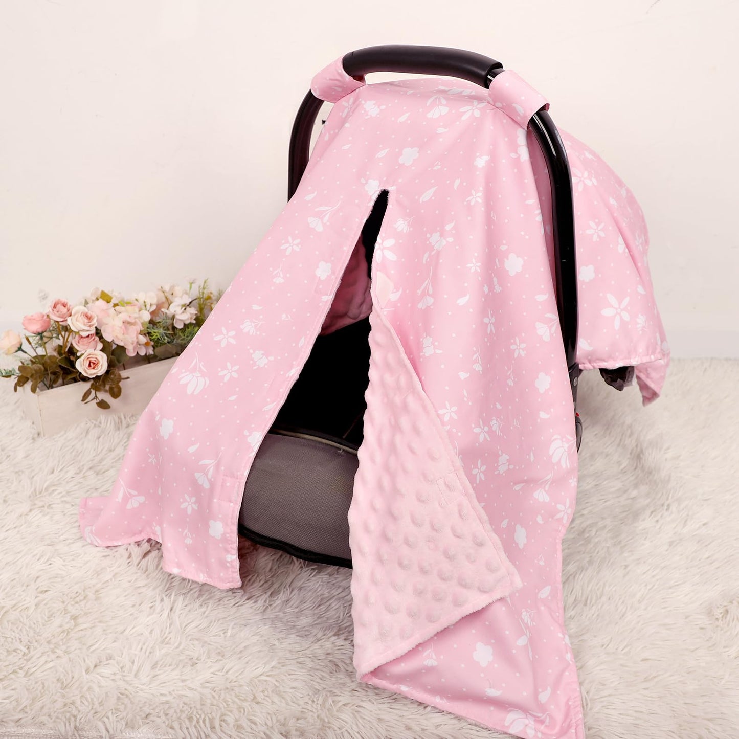 ManFaiSky Car Seat Cover Baby, Soft Carseat Covers Baby Girl, Multi-Use Nursing Cover & Infant Carseat Canopy, Pink