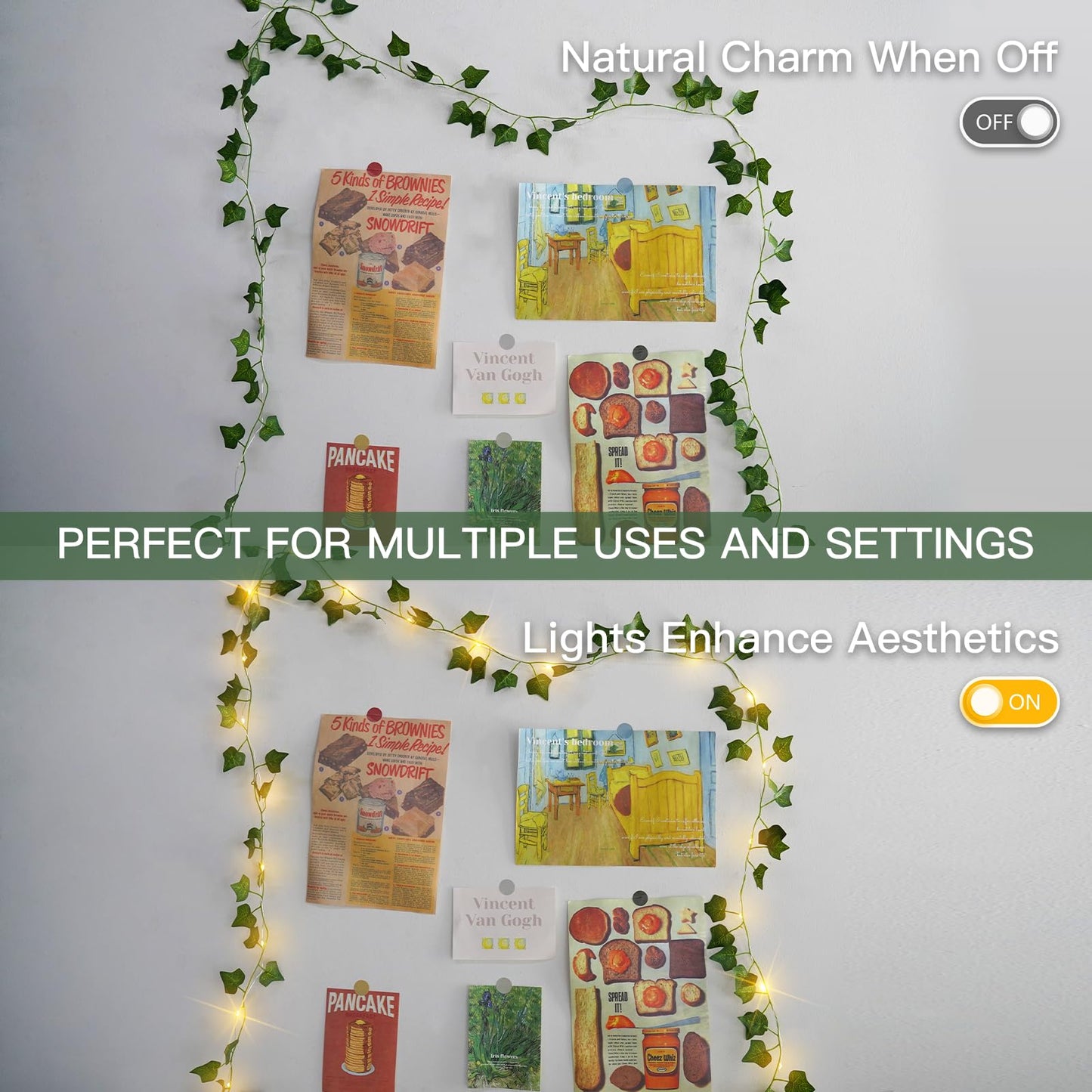 suddus Vine with Fairy Lights Battery Operated, 33ft 100 LED Ivy String Lights with Remote, Leaf Lights for Bedroom, Room, Wall, Garden, Party, Wedding Decor (Warm White)