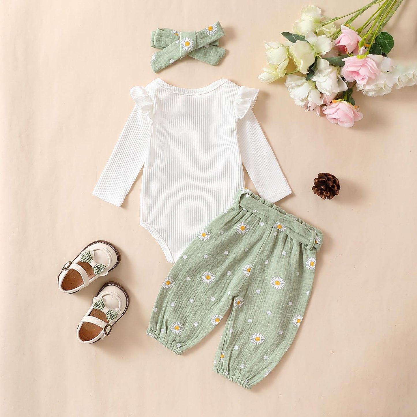 Mubineo Baby Girl Clothes Outfits Cute Flower Romper Daisy Pant Fall Winter Newborn Outfit Sets