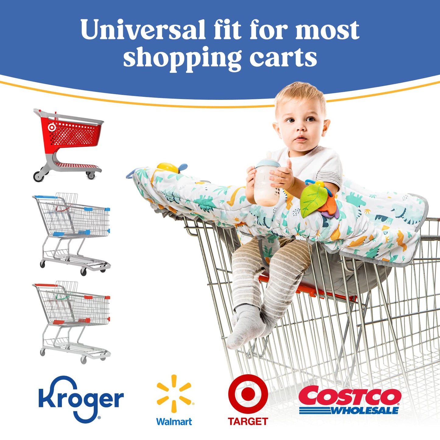 Shopping Cart Cover for Baby PILLANI, High Chair Cover for Restaurant Seat, Grocery Cart Cover for Baby Girl and Boy, Cotton Buggy Covers for Babies, Toddler Shopping Cart Cover