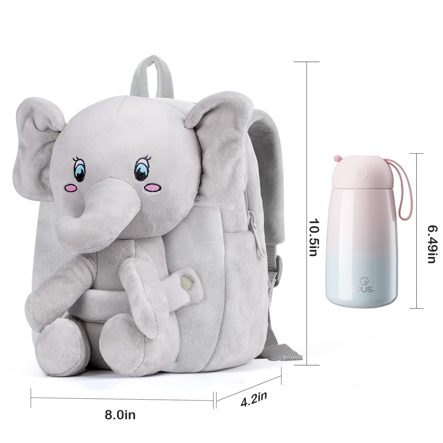 HONGTEYA Toddler Backpack Plush Backpack for Kids Soft Mini Backpack for Girls Animal Elephanet Doll Toys Birthday Easter Christmas kids for Age 1 2 3 4 5