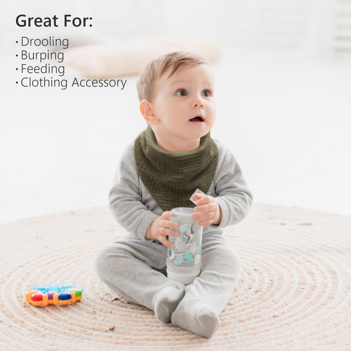 Bearmoss Muslin Baby Bibs 8 Pack Soft Bandana Bibs for Drooling & Teething, Absorbent Burp Cloths with Adjustable Snaps