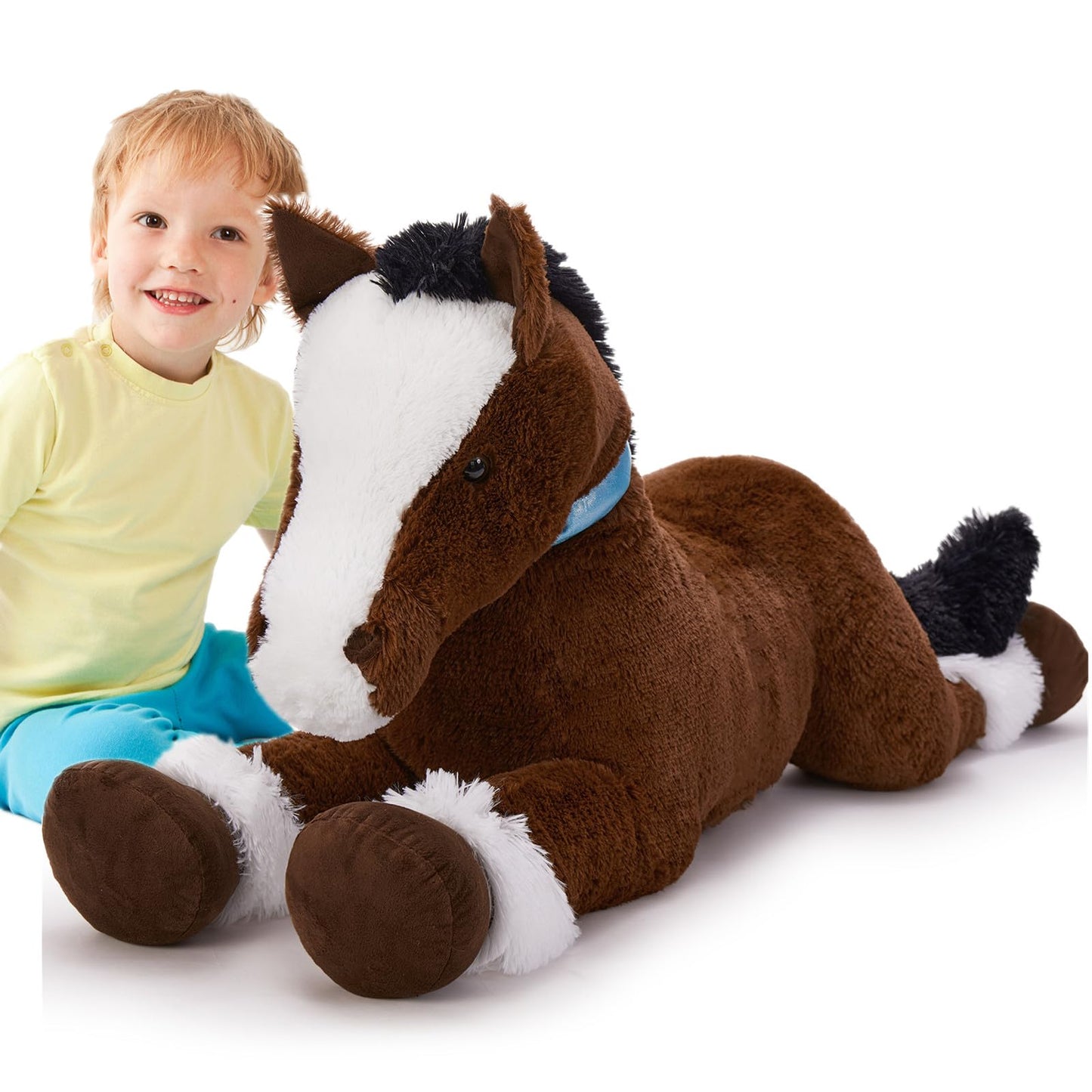 Tezituor 47 Inch Giant Horse Stuffed Animal, 4ft Realistic Chocolate Stuffed Horse Plush Toy, Hugging Soft Horse Pony Plush Pillow for Boys Girls,