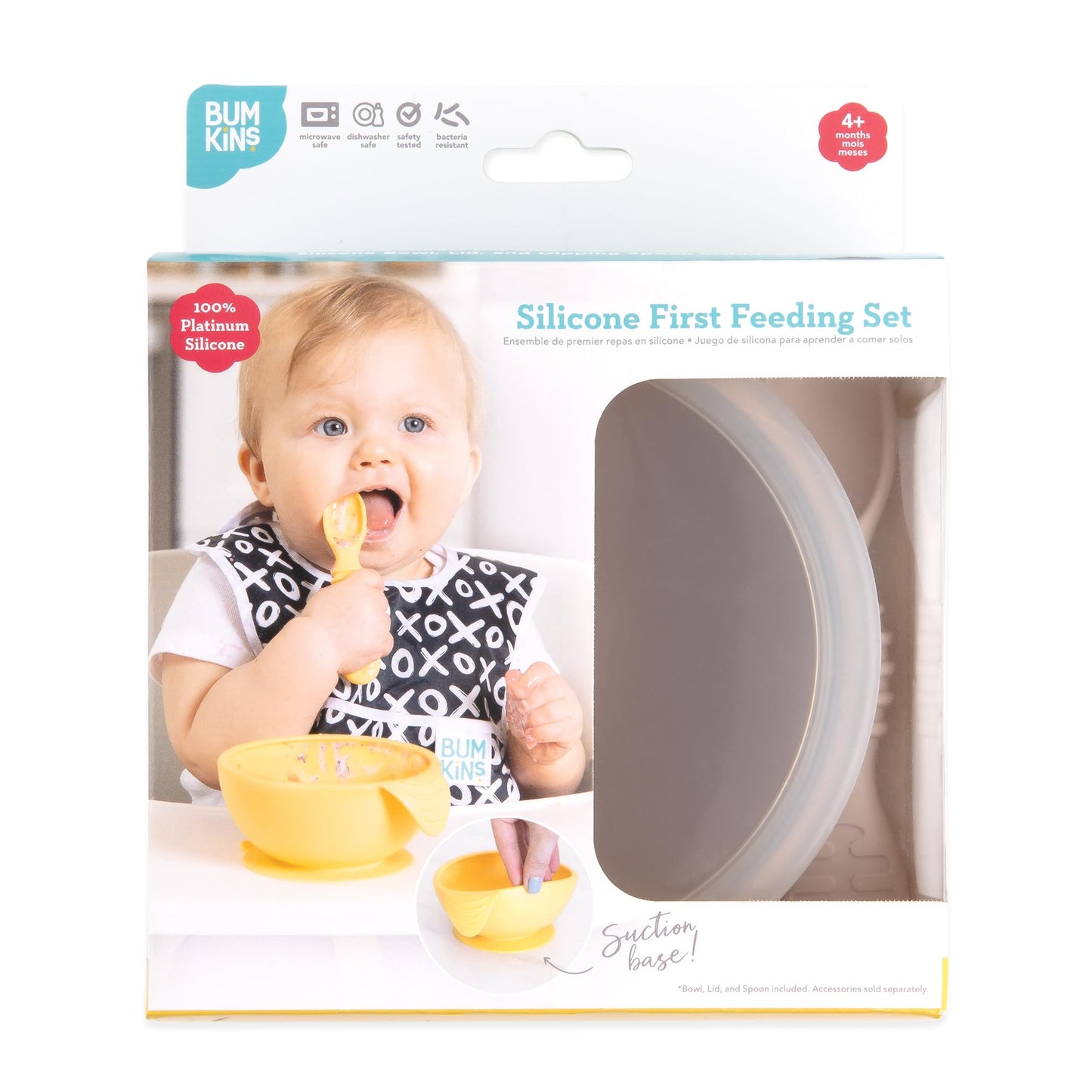 Bumkins Baby Bowls, Disney Minnie Mouse Silicone Baby Feeding Set, Suction Bowls for Baby and Toddler with Spoon, First Feeding Set, Platinum Silicone Bowl for Babies 4 Months