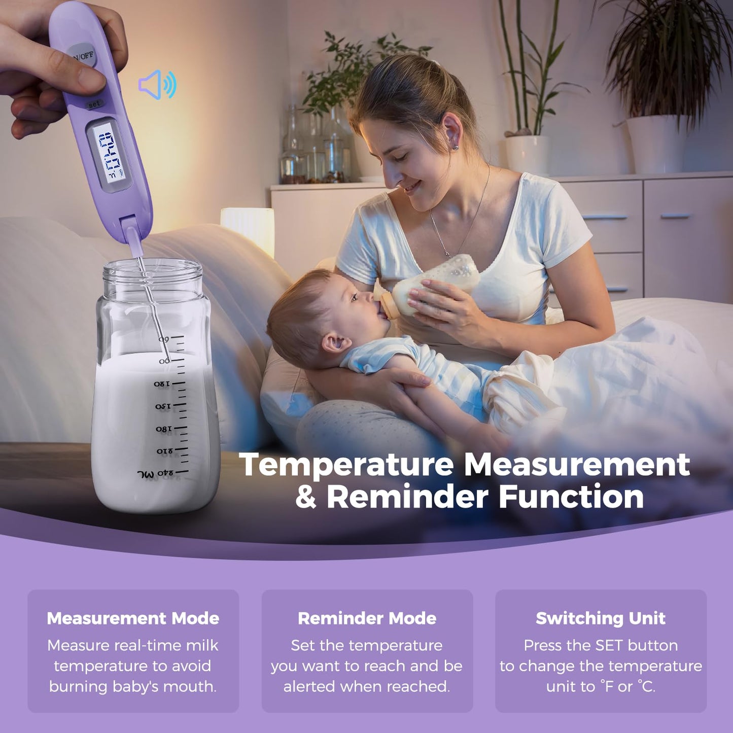 Electric Bottle Brush Cleaner,Rechargable Baby Bottle Brush with Thermometer,Drying Rack,Waterproof Baby Bottle Cleaner with Nipple&Straw Brush,Perfect Essentials Gift for New Mom (Violet)