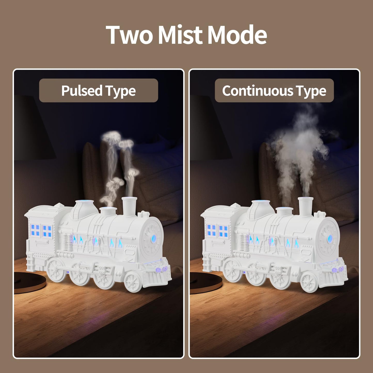 Humidifiers for Bedroom, Cool Quiet Steam Train Looking Mist Air Humidifier Diffuser for Home Baby Nursery & Plants and Auto Shut-off & No Remote Included. (Black)