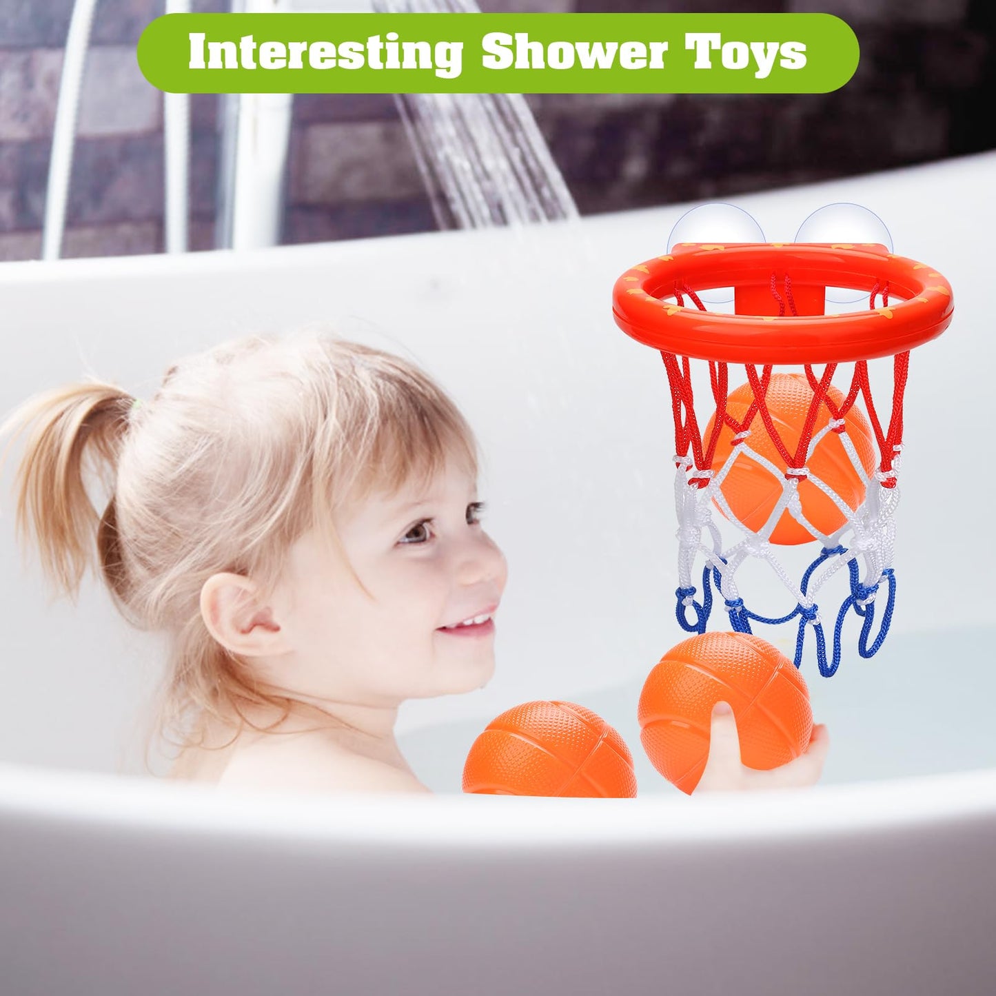 Bath Toys - Bathtub Basketball Hoop for Kids Toddlers - Bath Toys Shower Toys for Kids Ages 4-8,Suction Cup Basketball Hoop & 3 No Hole Balls Set for Boys Girls