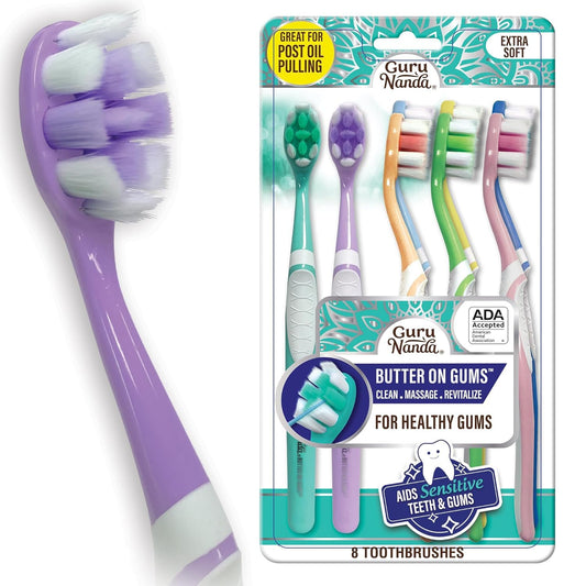 GuruNanda Butter On Gums Toothbrush, ADA Accepted, with 8000+ Ultra Soft Softex Bristles for Sensitive & Receding Gums, Perfect for Whiter Teeth, 8 Ct