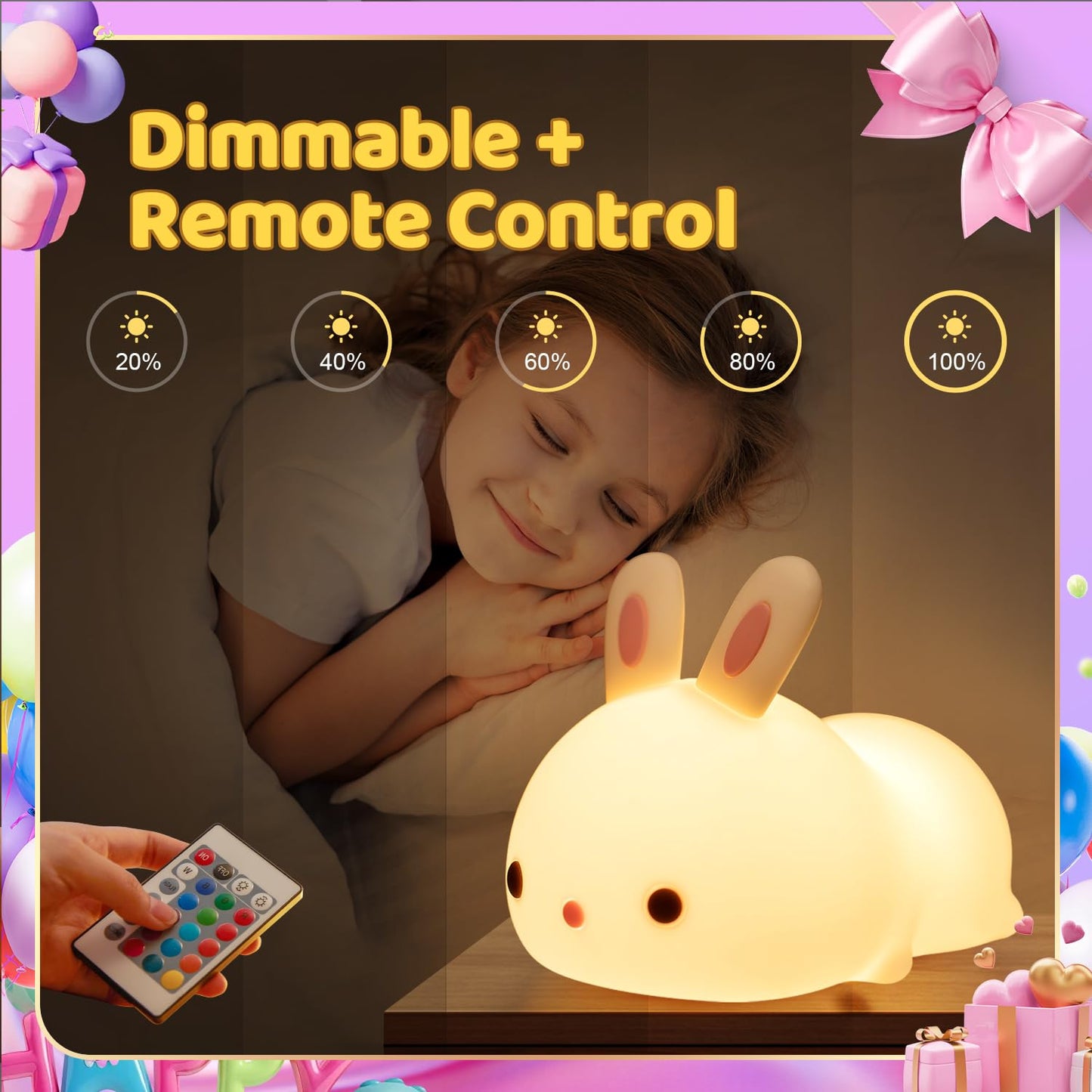 One Fire Night Light for Kids Bunny Cute Lamp, Kawaii 16 Colors Kids Night Light Baby Night Light Lamp, Rechargeable Toddler Night Light for Baby Nursery Night Light,Kids Lamp Nightlight for Kids Room