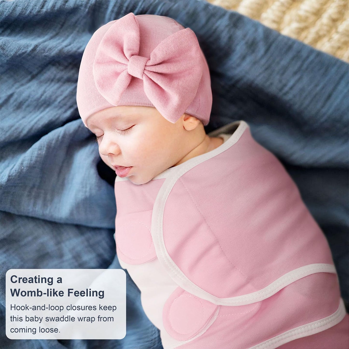 DRESHOW BQUBO 3 Pack Baby Swaddle Sleep Sacks Baby Swaddling Blanket Wrap Newborn Swaddle Sack with Big Bow Hat for Boys Girls 6-12 Lbs Newborns & 0-3 Months Girls Boys