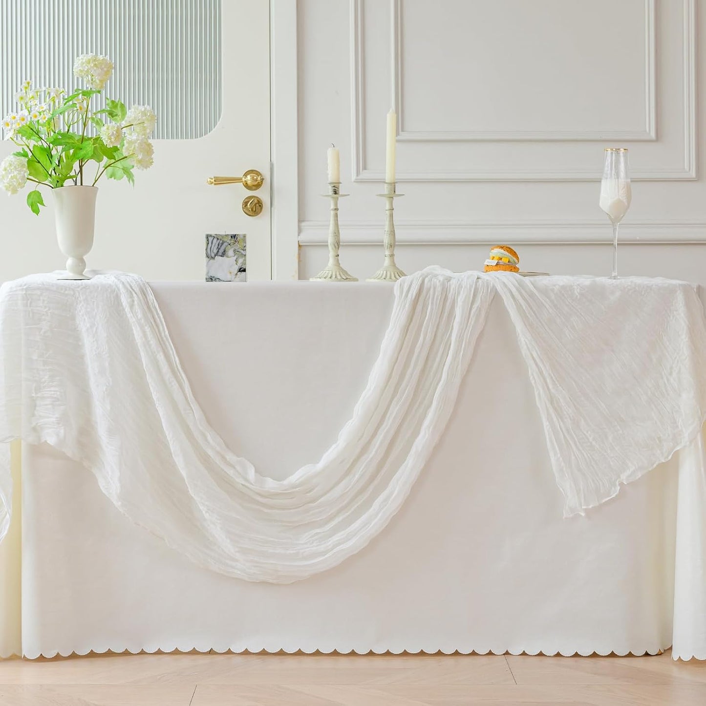Light Pink Cheesecloth Table Runner 10ft Boho Rustic Gauze Cheese Cloth Spring Decor for Wedding Party Bridal Baby Shower Birthday Table Decorations