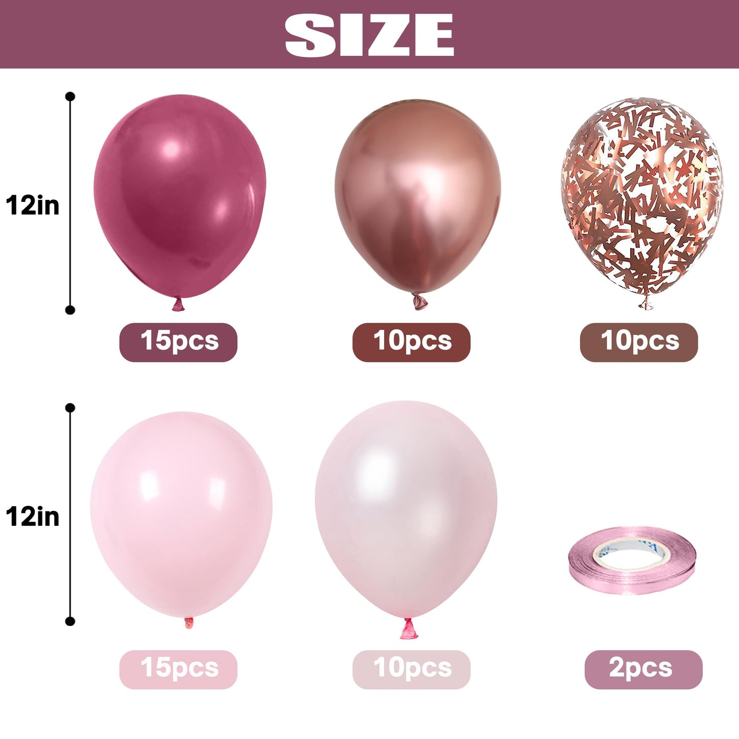 Retro Blush Pink Balloons, 60 Packs 12 Inch Dusty Pink Metallic Chrome Rose Gold White Sand Nude Balloons for Bridal Baby Shower Girls Boho Birthday Wedding Decorations Supplies