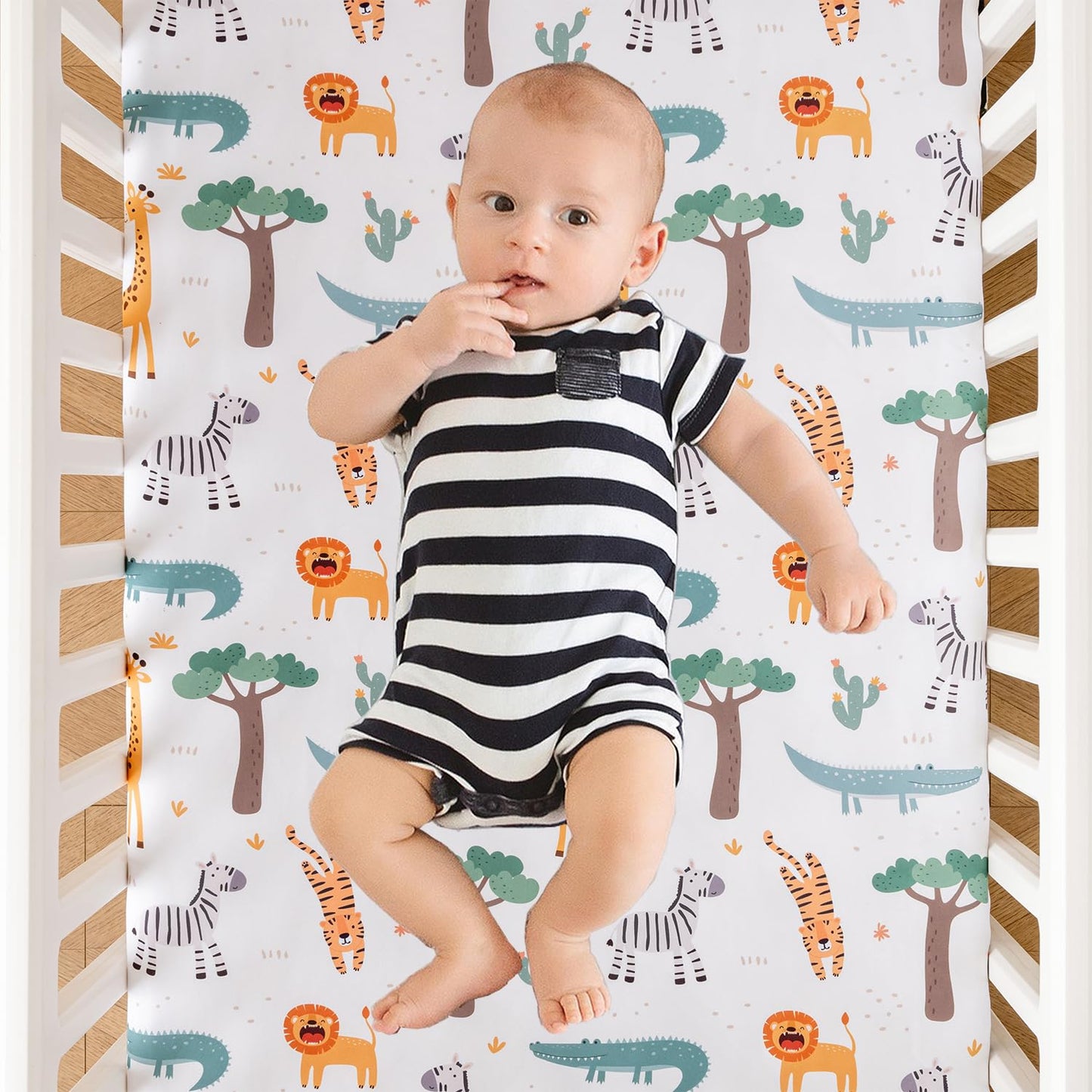 Crib Bedding Set 4 Pieces – Includes Comforter, 2 Fitted Sheets for Easy Changing, Crib Skirt – Soft, Breathable, Machine Washable – Fits Standard Crib Mattress – Baby Nursery Set for Boys & Girls