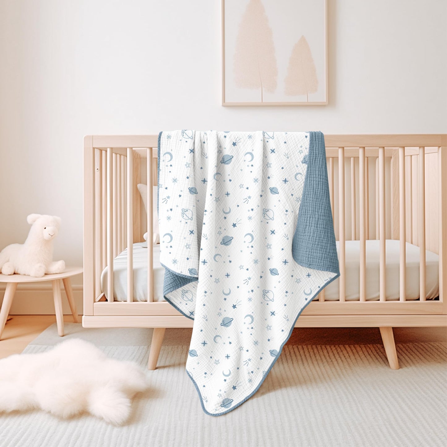 Konssy Muslin Baby Blankets for Girls Boys, 100% Cotton Crib Blanket for Infant Toddler, Super Soft and Lightweight Nursery Swaddling Wrap 40"x36" (Floral)