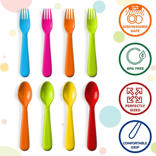 Plastic Toddler Utensils Set of 12 Kids Utensils Forks and Spoons - BPA FREE/Dishwasher Safe Toddlers Silverware Set Brightly Colored Children's Safe Flatware Cutlery Set