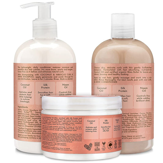 SheaMoisture Coconut & Hibiscus Curl & Shine Bundle – Shampoo, Conditioner + Curl Enhancing Smoothie for Curly Hair Care