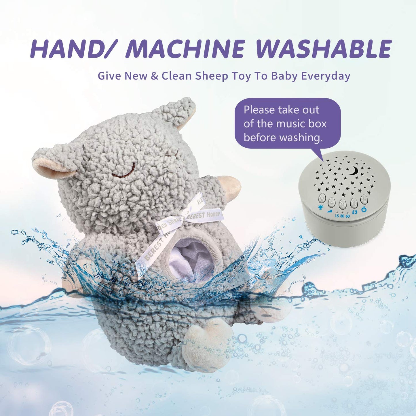 BEREST Baby Sleep Soother Sheep, Mom's Heartbeat Cry Sensor Lullabies & White Noise Sound Machine, Nursery Decor Night Light Projector Toddler Crib Sleeping Aid, Babies Shower Gifts Stuffed Animal