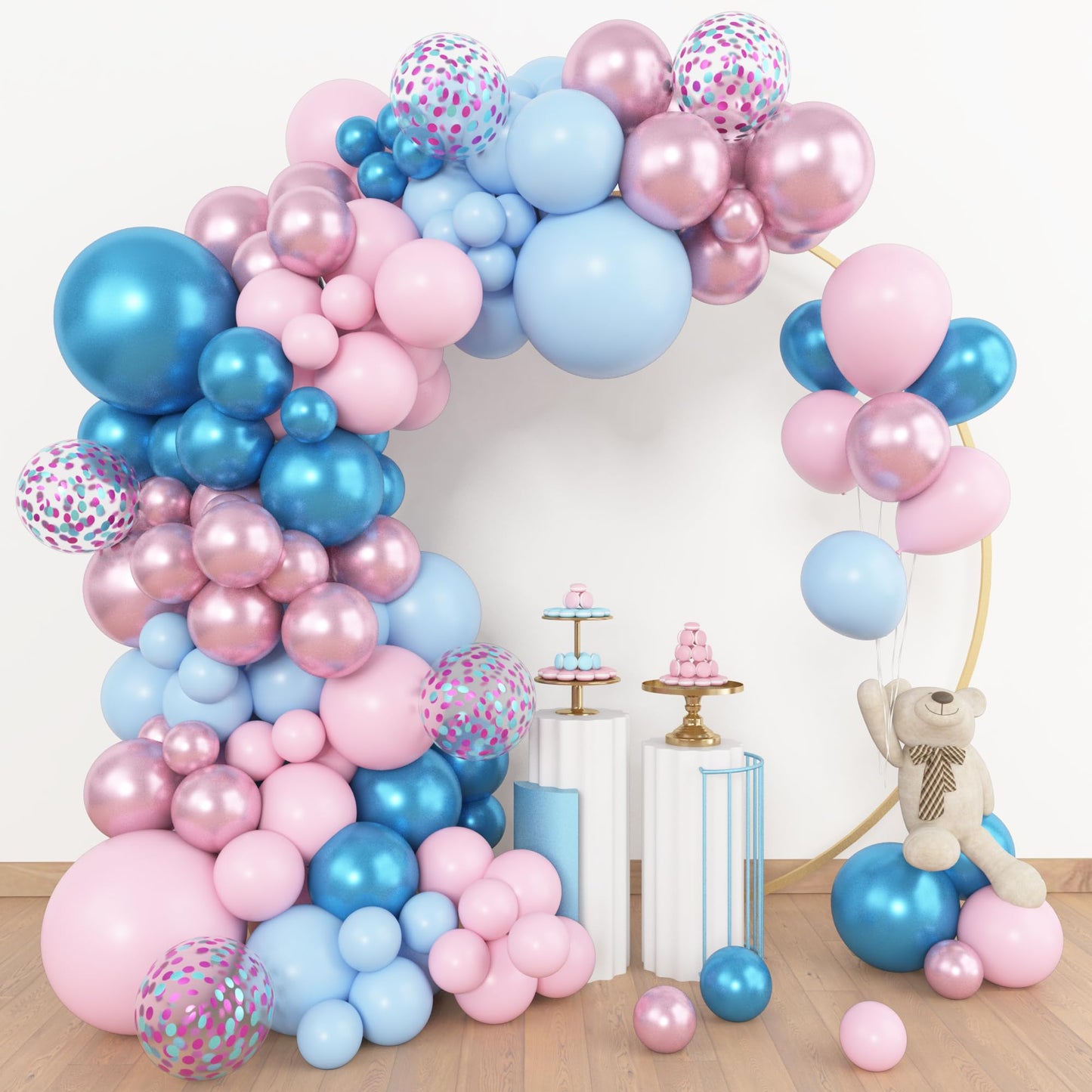 Amandir 153pcs Sage Green Balloon Garland Arch Kit, Different Sizes 18 12 10 5 inch Green Blush Gold Latex Metallic Confetti Gold Balloons for Birthday Baby Shower Wedding Safari Forest Decorations