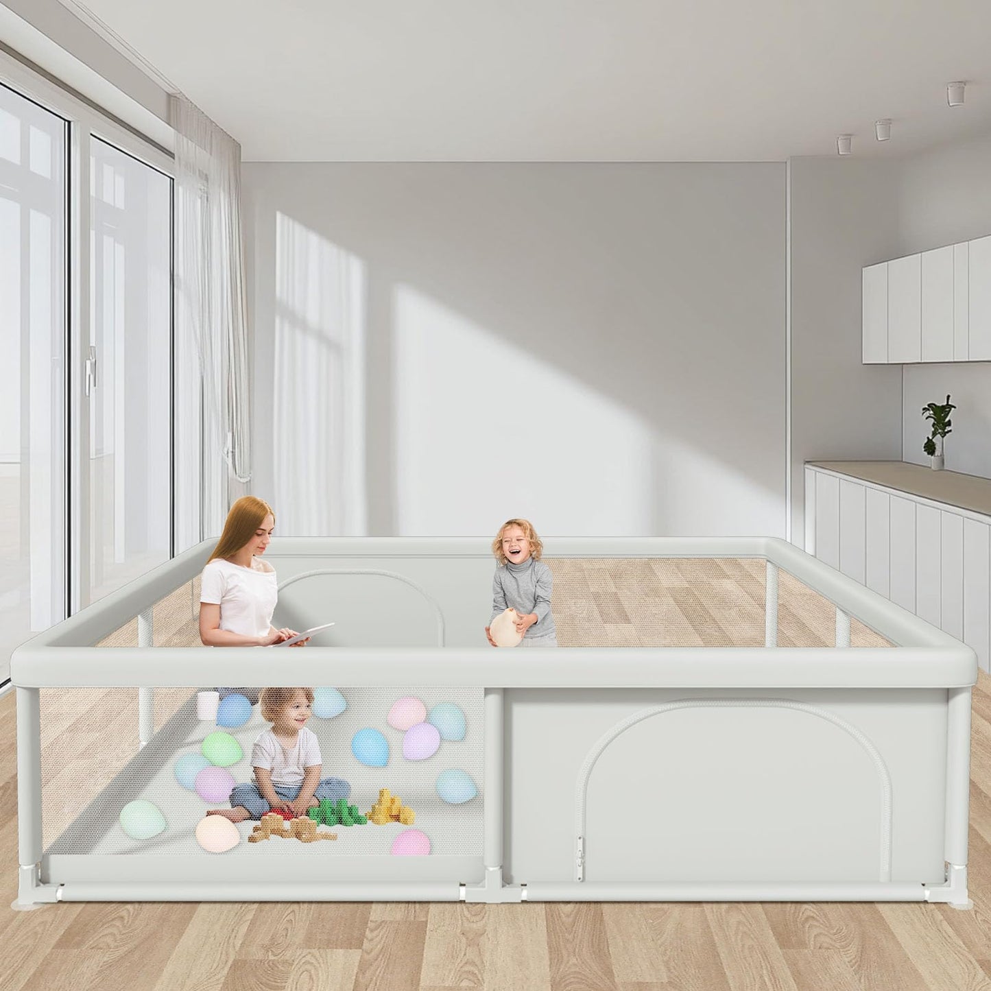 Baby Playpen 50x50 Inch, Play Pens for Babies and Toddlers Baby Fence Baby Play Yards for Indoor & Outdoor with Breathable Mesh Anti-Fall Playpen