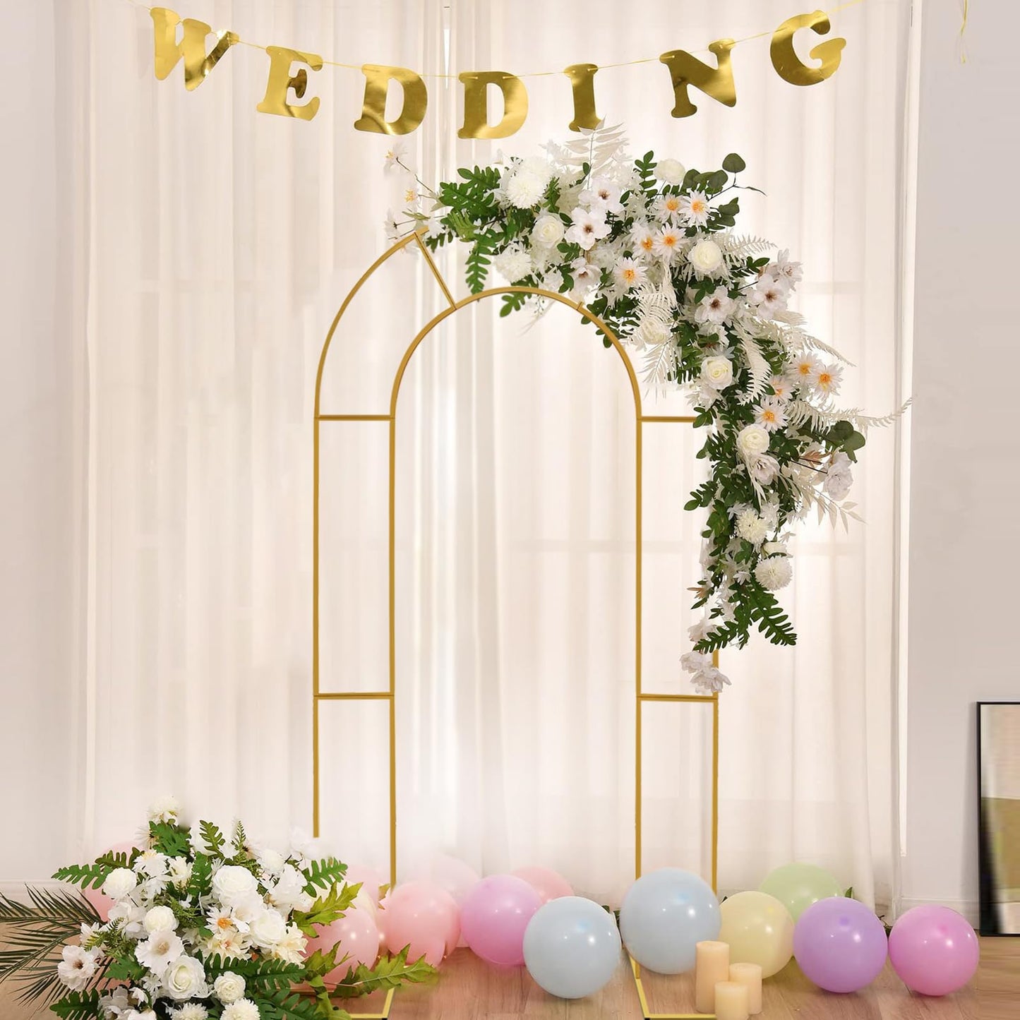 Double Arch Backdrop Stand Metal Open Arch Backdrop Frame U Shaped Wedding Arches for Ceremony Baby Shower Garden Birthday Party Decoration (Gold, 6FT×3FT)