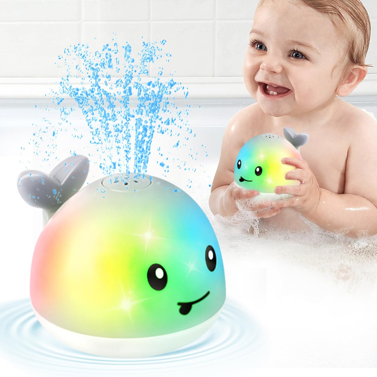 Baby Girl Bath Toys, Light Up Whale Bath Toys for Girls 0-6 6-12 12-18 Months or Kids Ages 1-3, Pink