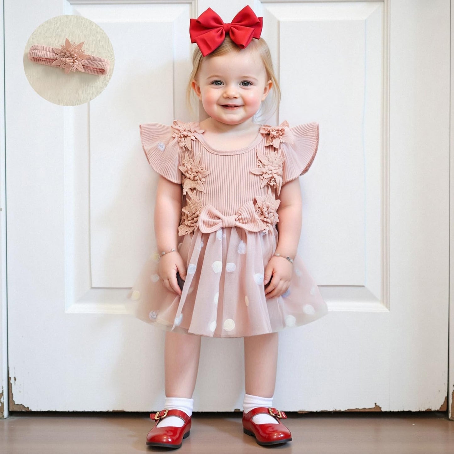 Hnyenmcko Newborn Baby Girl Summer Romper Dress Infant Fly Sleeve Flower Embroidery Mesh Tulle Skirt Hem Ribbed Bodysuit