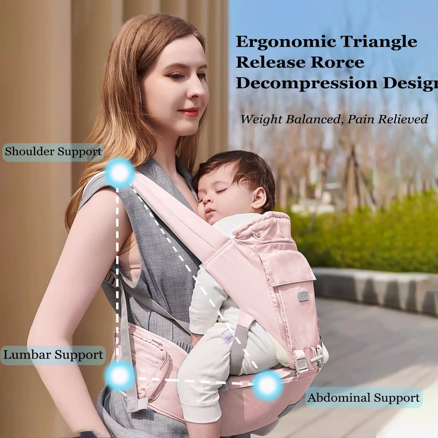 Baby Carrier, Ergonomic 6-in-1 Baby Carrier with Hip Seat for Newborn Infant Toddler, Adjustable Detachable Baby Holder Carrier for Dad Mom