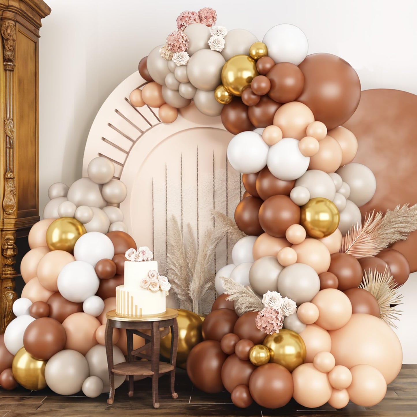 Ivory White Balloon Arch Kit,Boho Balloon Garland with Pastel Orange Cream Beige Champagne Gold White Sand Balloons for Neutral Baby Shower Wedding Boho Bridal Party Decorations
