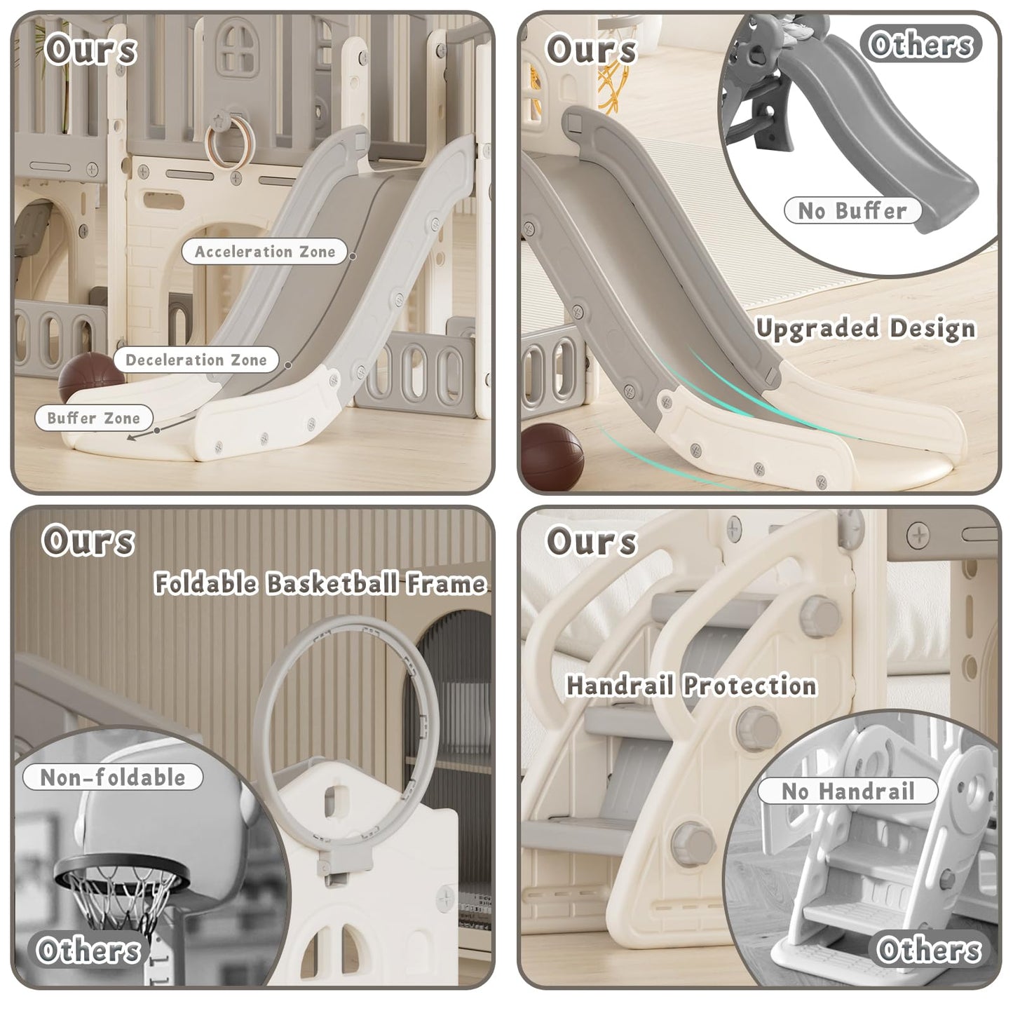 KORIMEFA 8 in 1 Toddler Slide Set, Kids Slide for Toddlers Age 1-3, Toddler Climber PlaySet with Basketball Hoop and Ball, Outdoor Indoor Kids Playground for Toddlers 1-3, Beige