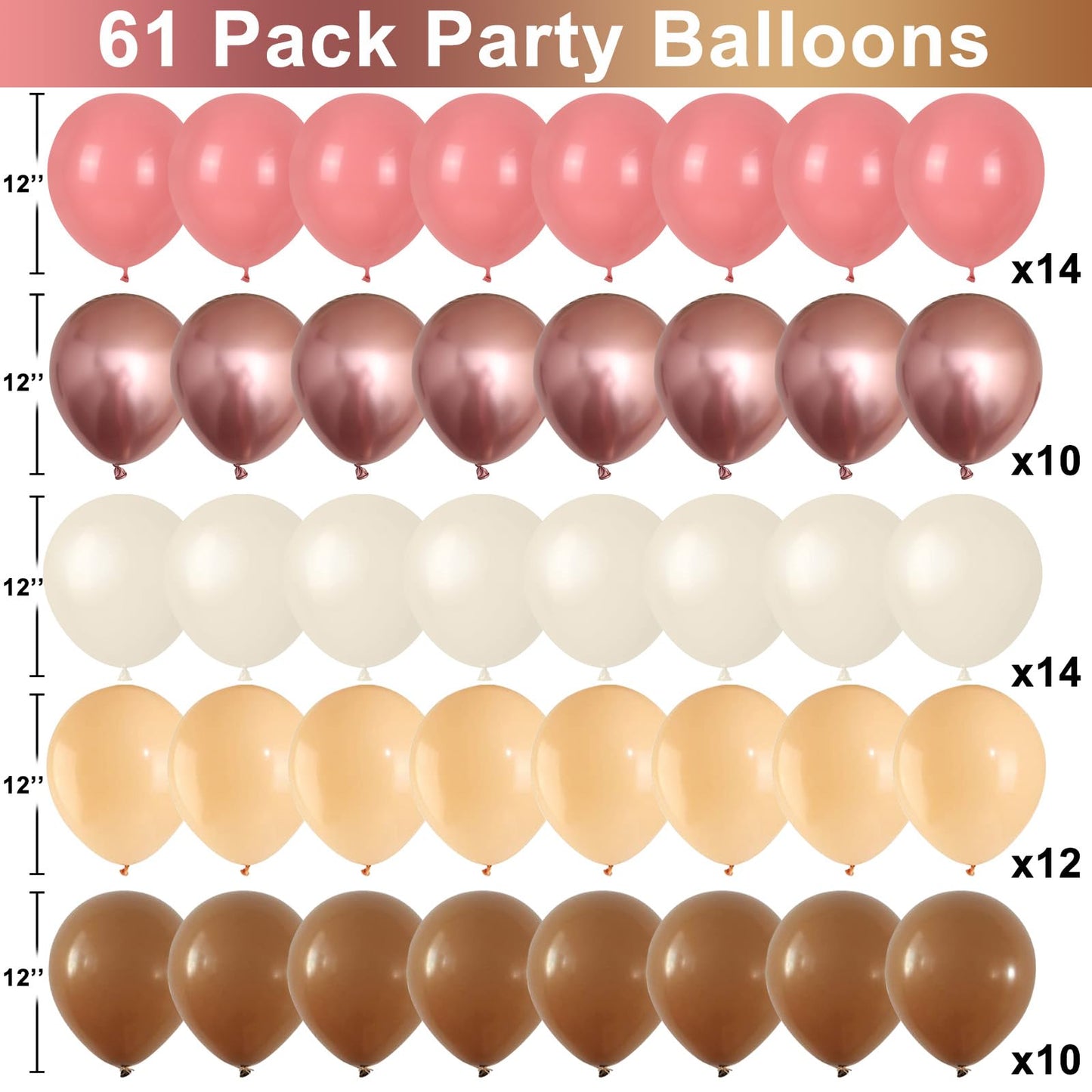White Sand Gold Balloons Set, 12 Inch Double Stuffed Blush Beige Boho Party Balloons with Metallic Chrome Gold Neutral Cream Nude Latex Balloon for Birthday Baby Bridal Shower Wedding Party Decoration