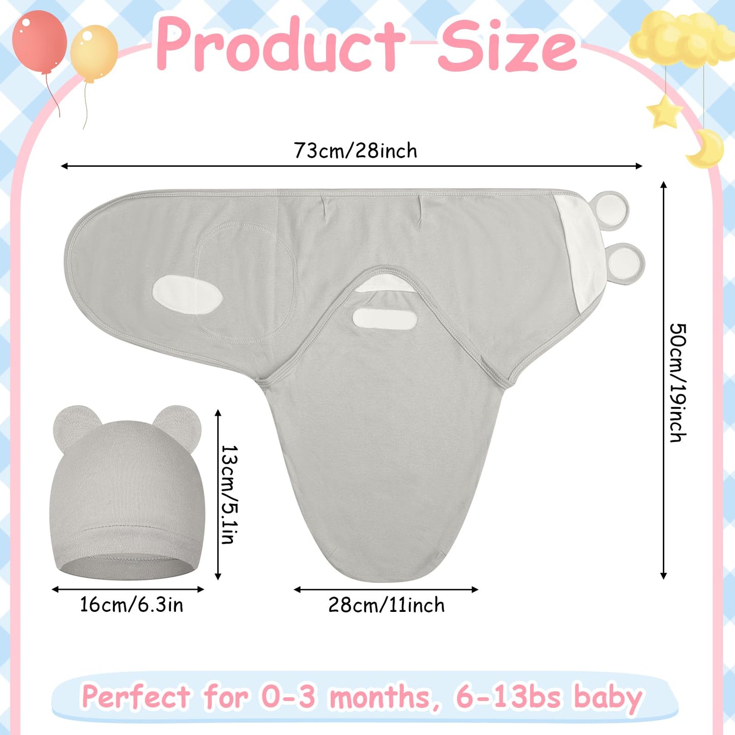 Ramede 6 Pack Baby Swaddle Blanket with Hats Sleep Swaddle for 0-3 Months Newborn Sacks Soft Cotton Wearable for Boy Girl