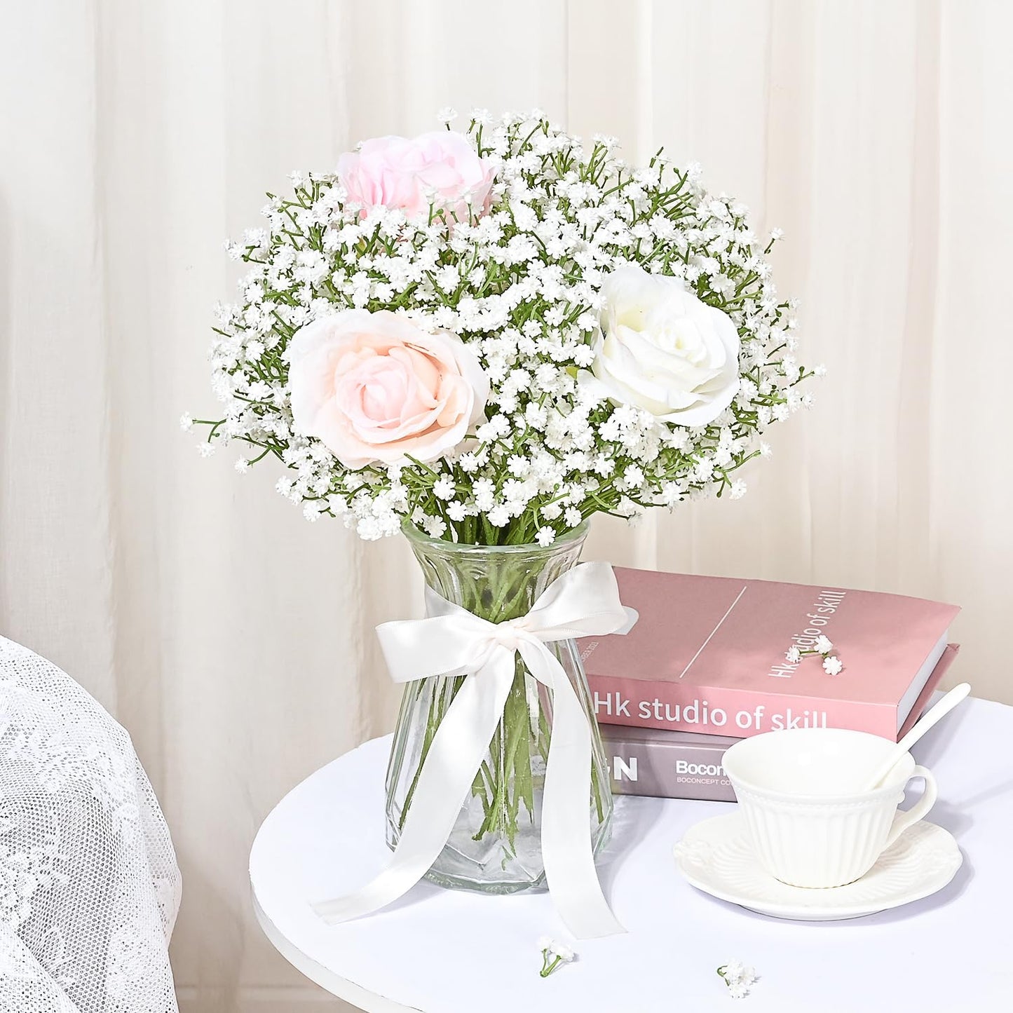 MARTINE MALL Babys Breath Artificial Flowers, 15 PCS White Baby Breath Flowers Artificial Bulk, Fake Babys Breath Gypsophila Real Touch Faux Babys Breath for Wedding Floral Arrangement Home Decor