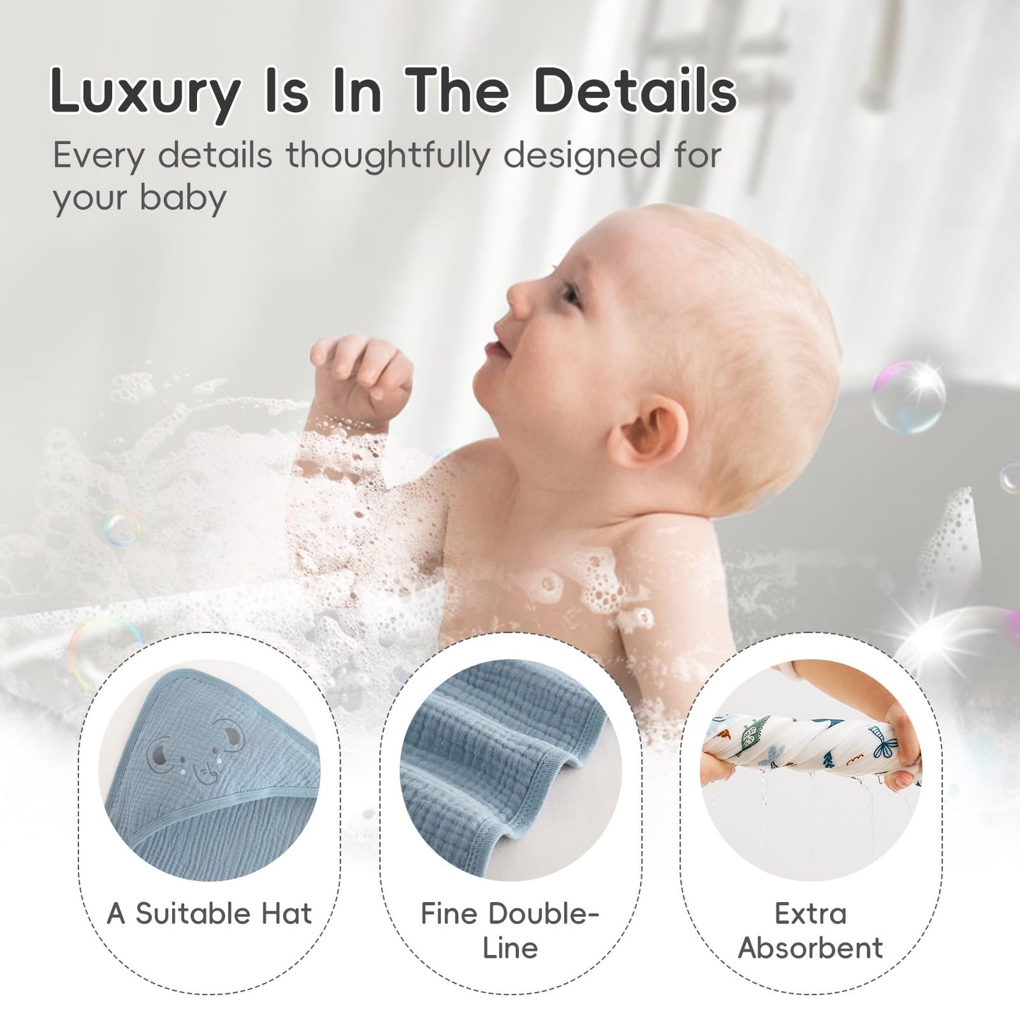 PHF 2 Pack Baby Hooded Towels, 100% Muslin Cotton Baby Bath Towel with Hood for Newborn, Infant, Toddler, Ultra Soft and Absorbent Baby Essentials Bath Towels for Girls, 32x32Inch, Floral