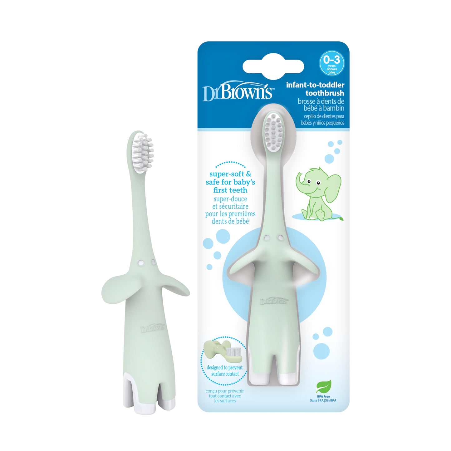 Dr. Brown's Infant-to-Toddler Training Toothbrush, Soft for Baby's First Teeth, Pink Elephant, 0-3 Years (Colors/Styles May Vary)