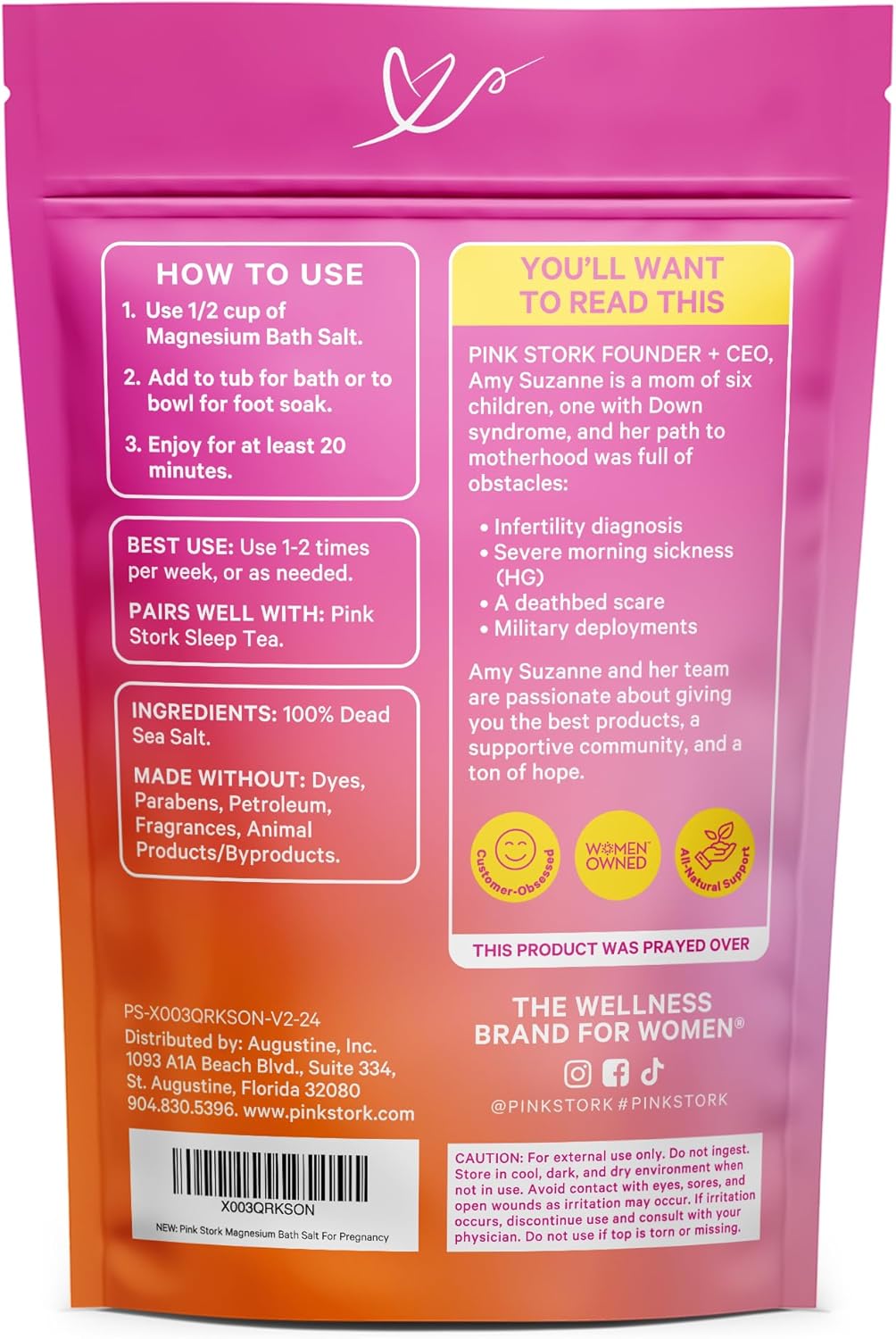 Pink Stork Pregnancy Bath Flakes: Magnesium Bath Salts for Pregnant Women, Dead Sea Salts for Soaking in Bath or Foot Soak, Pregnancy Must Haves, Unscented Without Parabens or Fragrance, 2 lbs