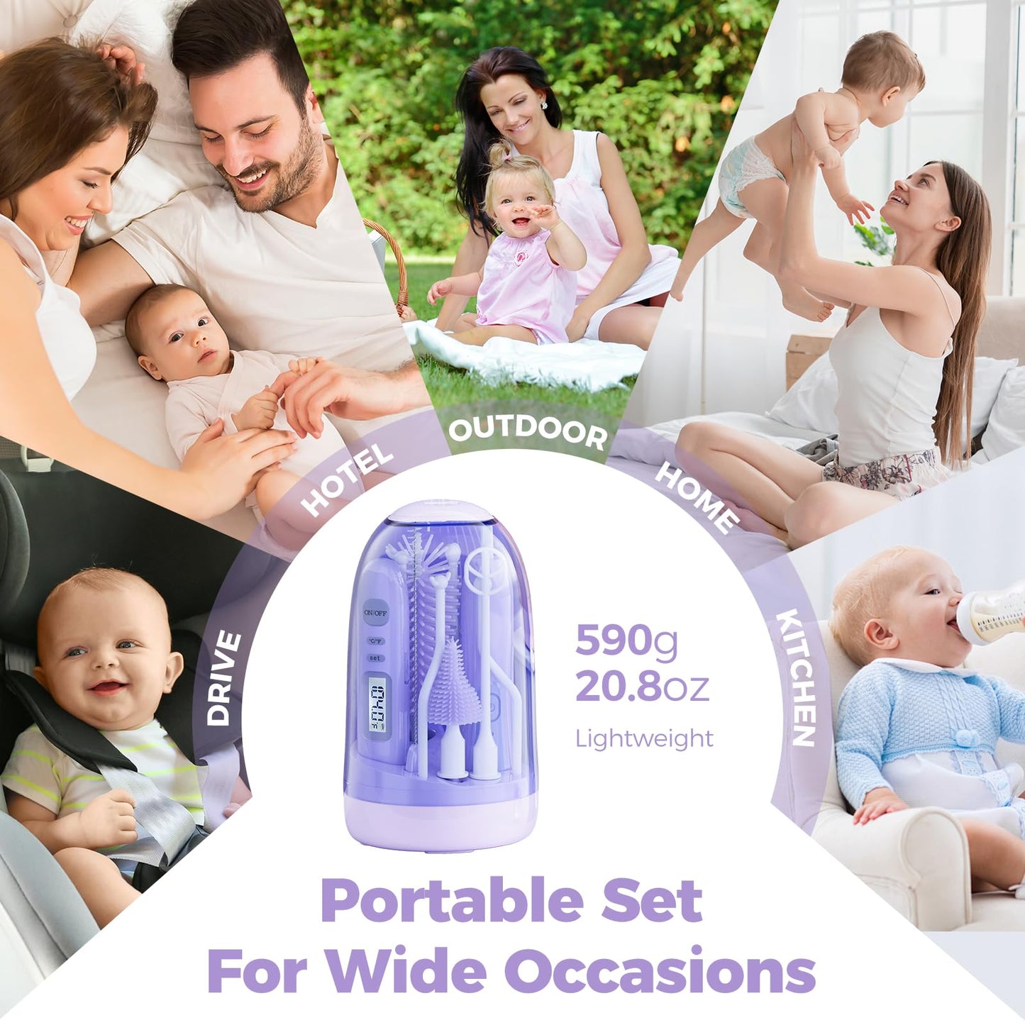 Electric Bottle Brush Cleaner,Rechargable Baby Bottle Brush with Thermometer,Drying Rack,Waterproof Baby Bottle Cleaner with Nipple&Straw Brush,Perfect Essentials Gift for New Mom (Violet)
