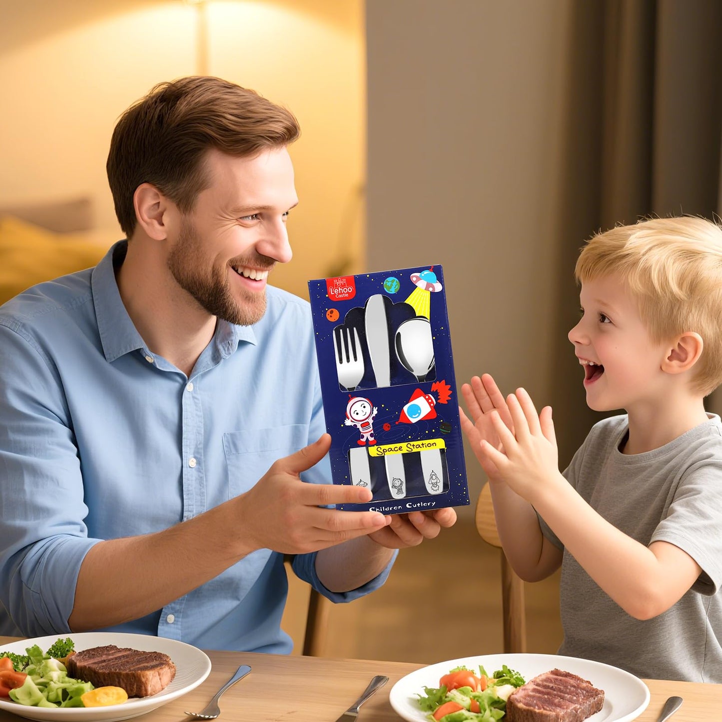 Lehoo Castle Kids Silverware Stainless Steel 6 Piece - Toddler Spoons and Forks Knife Set, Metal Kids Cutlery Set, Toddler Utensils Self Feeding (Dinosaur World)