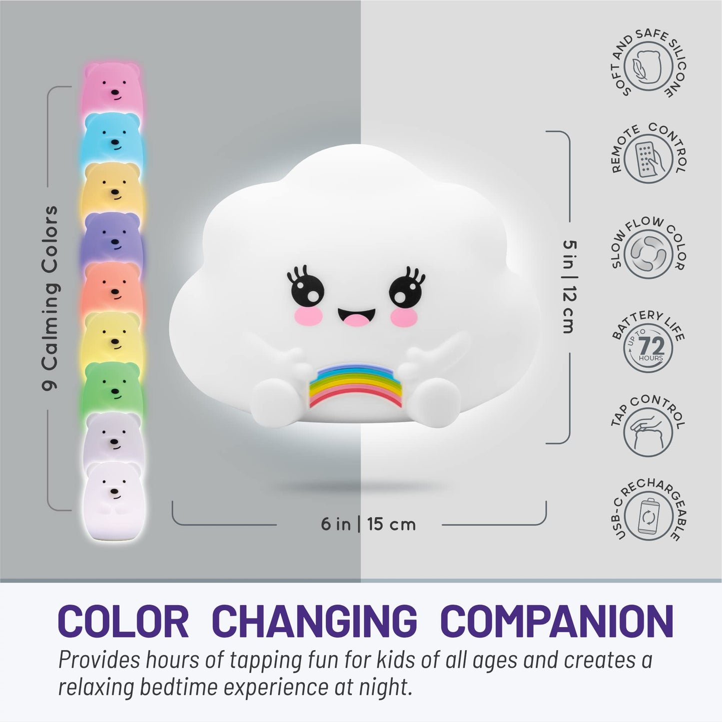 Lumipets Remote Control Silicone Night Light for Kids - Pig Design with 9 Soft Colors & Sleep Timer - Rechargeable, Battery-Operated Lamp for Bedroom | Baby Nursery, Toddler, Girls, Boys