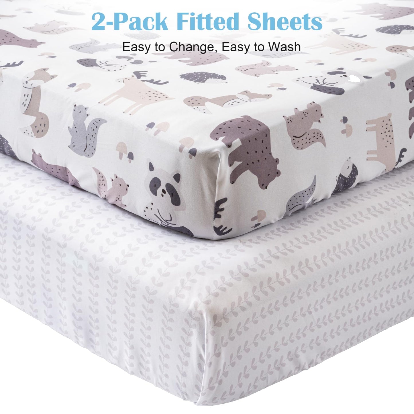 Crib Bedding Set 4 Pieces – Includes Comforter, 2 Fitted Sheets for Easy Changing, Crib Skirt – Soft, Breathable, Machine Washable – Fits Standard Crib Mattress – Baby Nursery Set for Boys & Girls