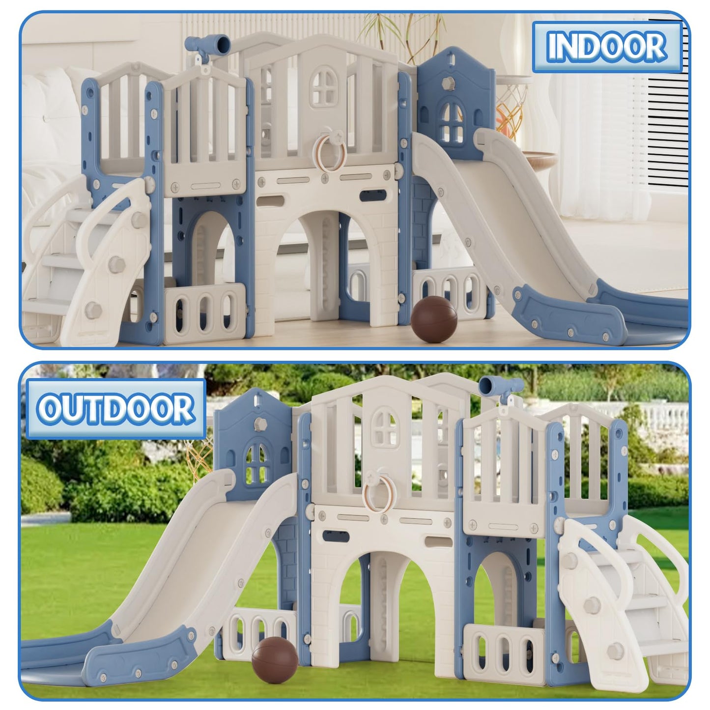 XJD 9 in 1 Toddler Slide Set, Kids Slide for Toddlers Age 1+, Toddler Climber Slide PlaySet with Basketball Hoop and Ball,Outdoor Indoor Playground for Toddlers 1-3 (Blue)